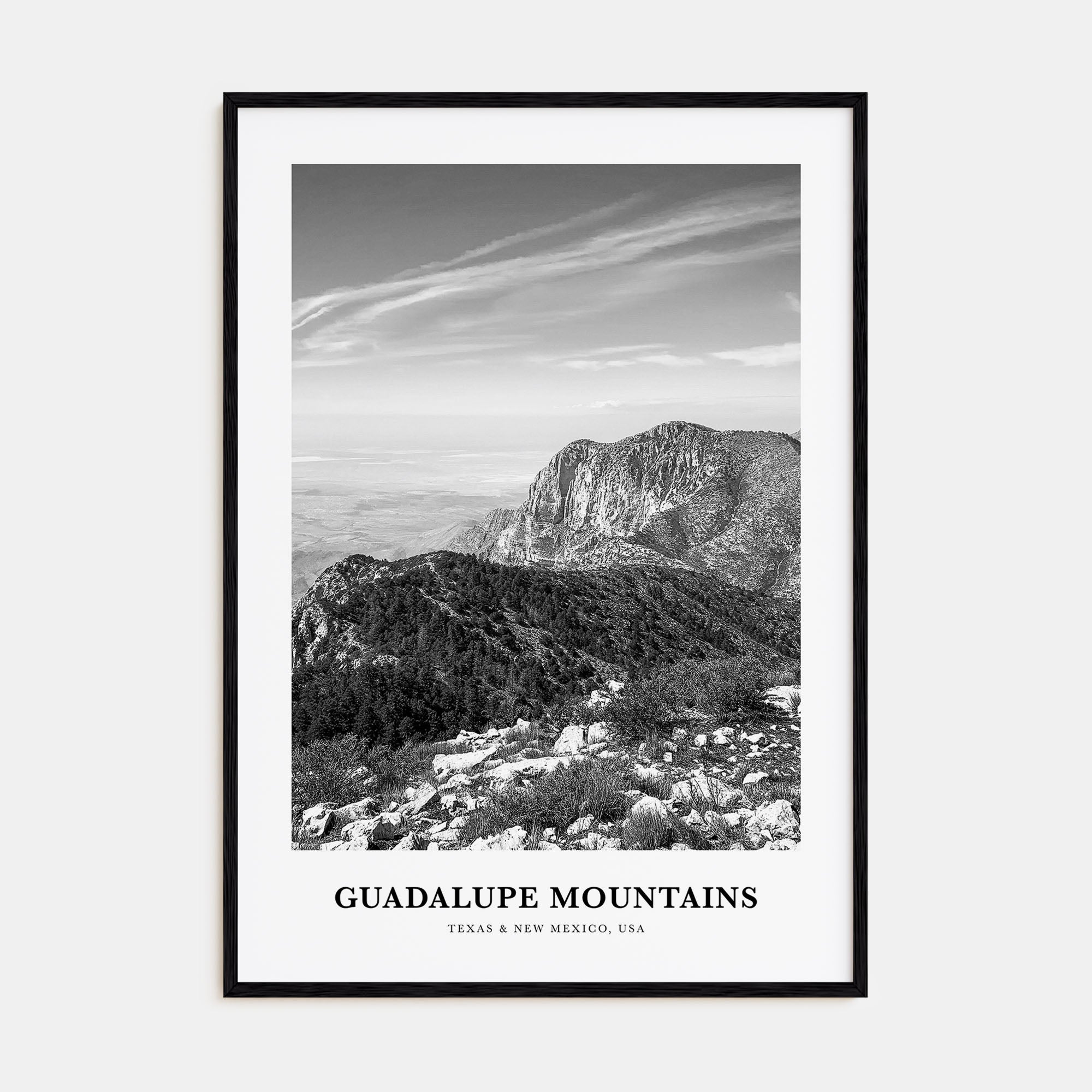 Guadalupe Mountains Portrait B&W Poster