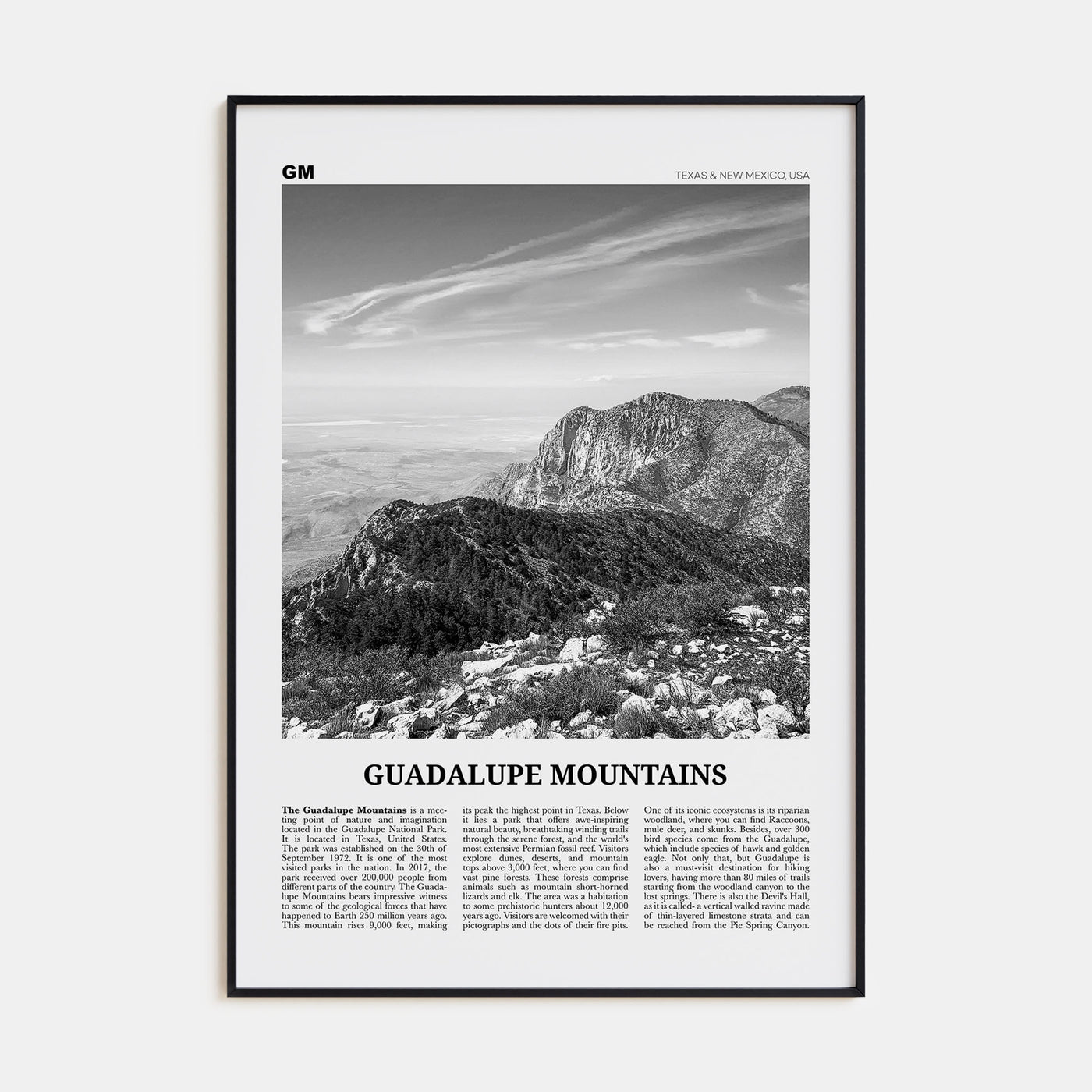 Guadalupe Mountains Travel B&W Poster