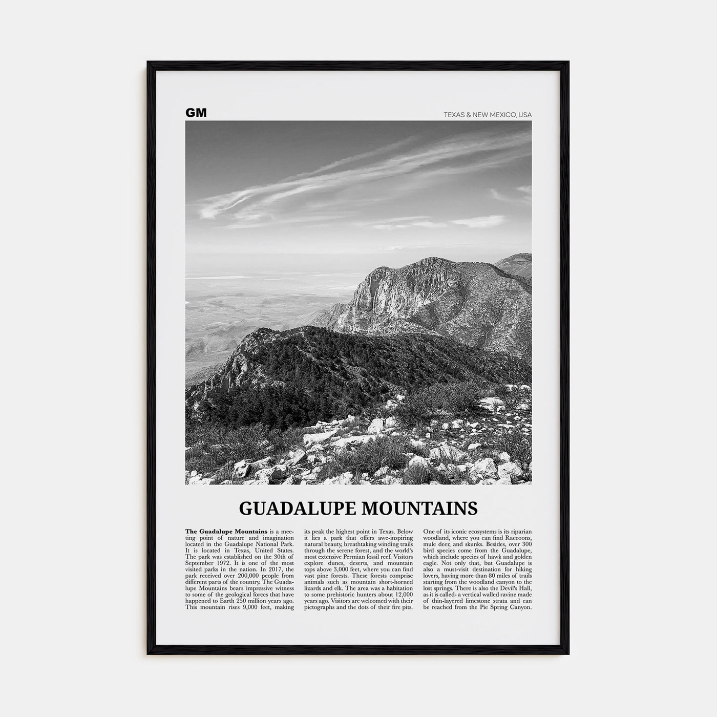 Guadalupe Mountains Travel B&W Poster