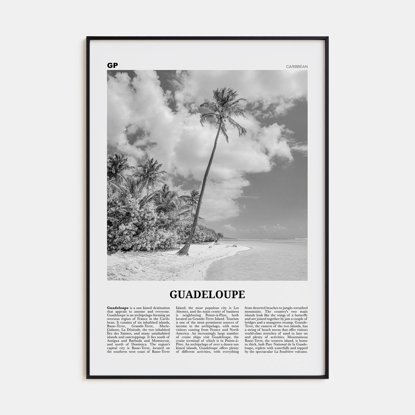 Guadeloupe Travel B&W Poster