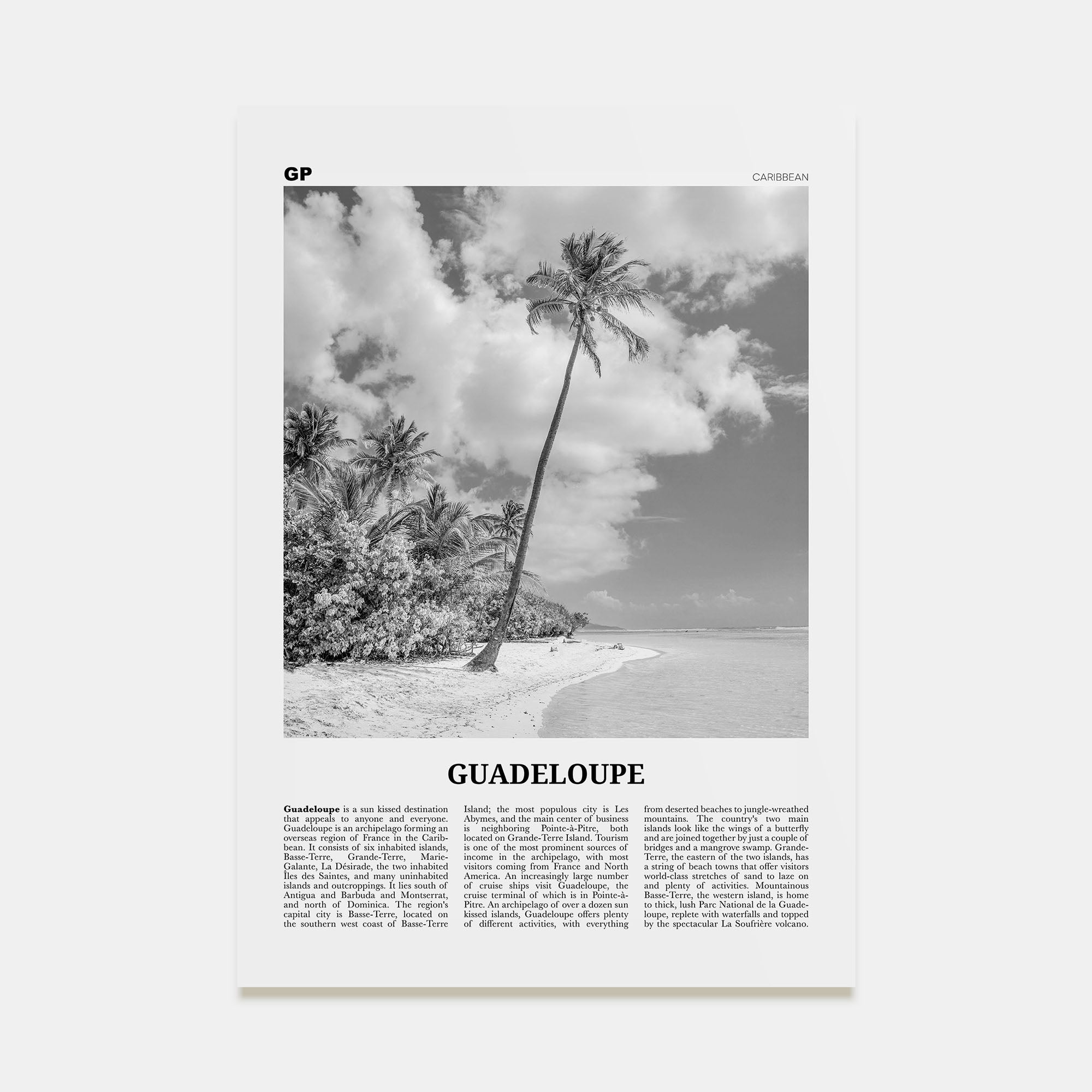 Guadeloupe Travel B&W Poster