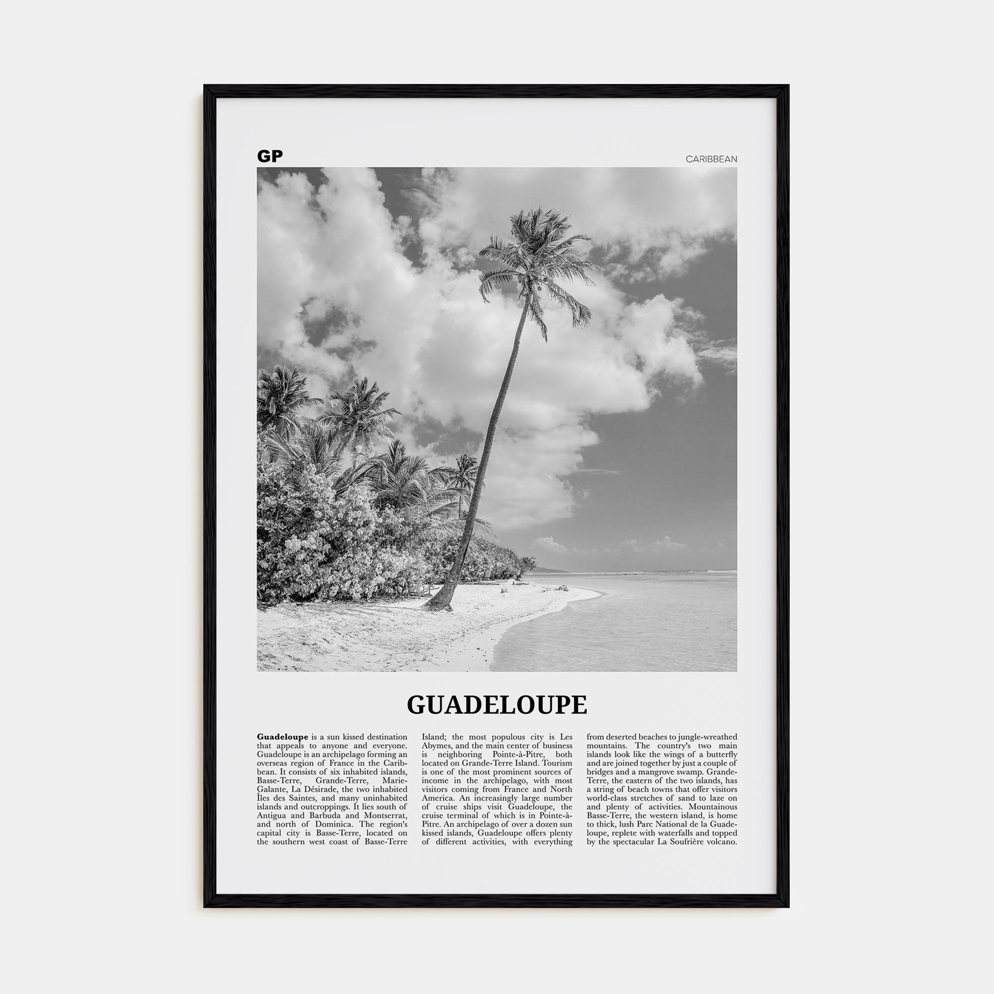 Guadeloupe Travel B&W Poster