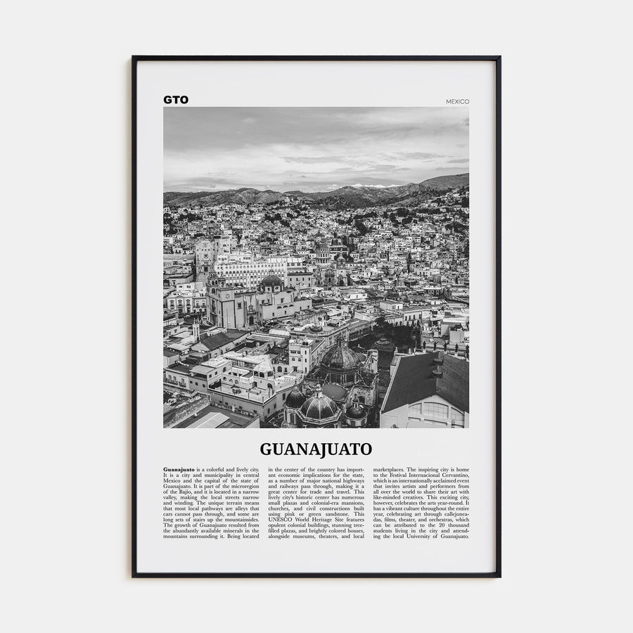 Guanajuato City Travel B&W Poster