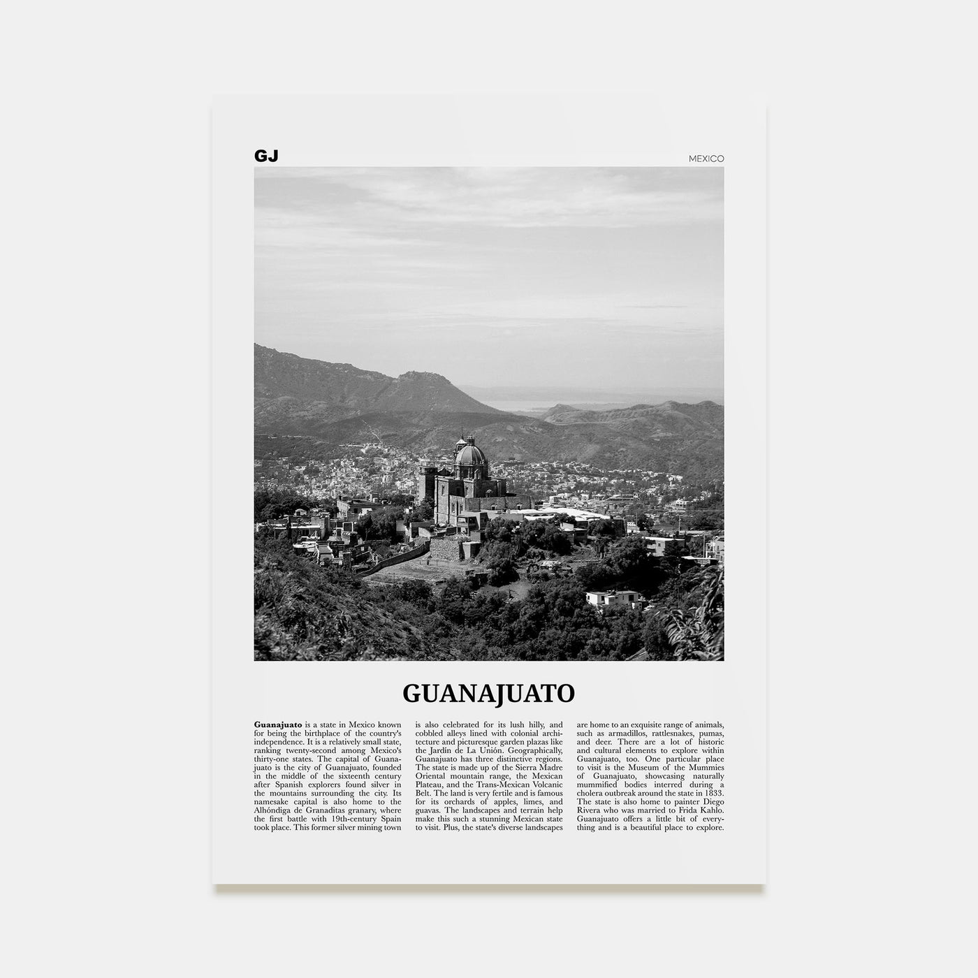 Guanajuato (State) Travel B&W Poster