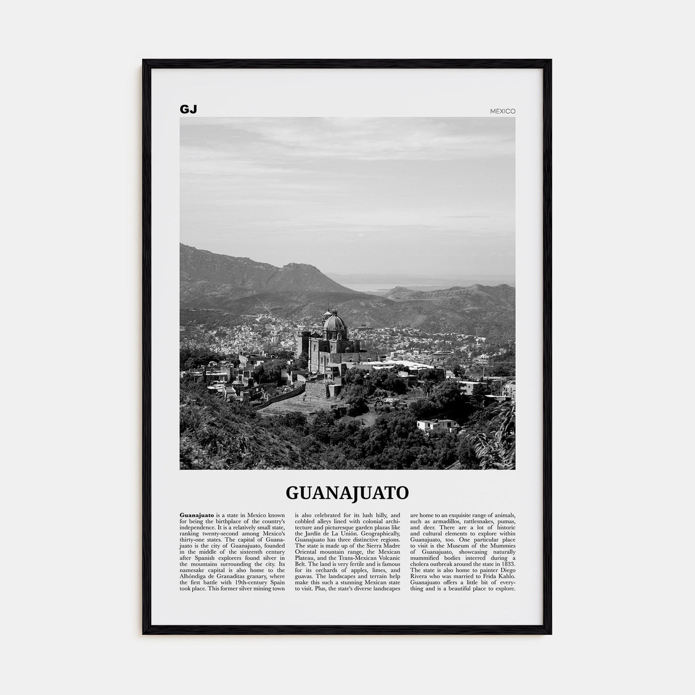 Guanajuato (State) Travel B&W Poster