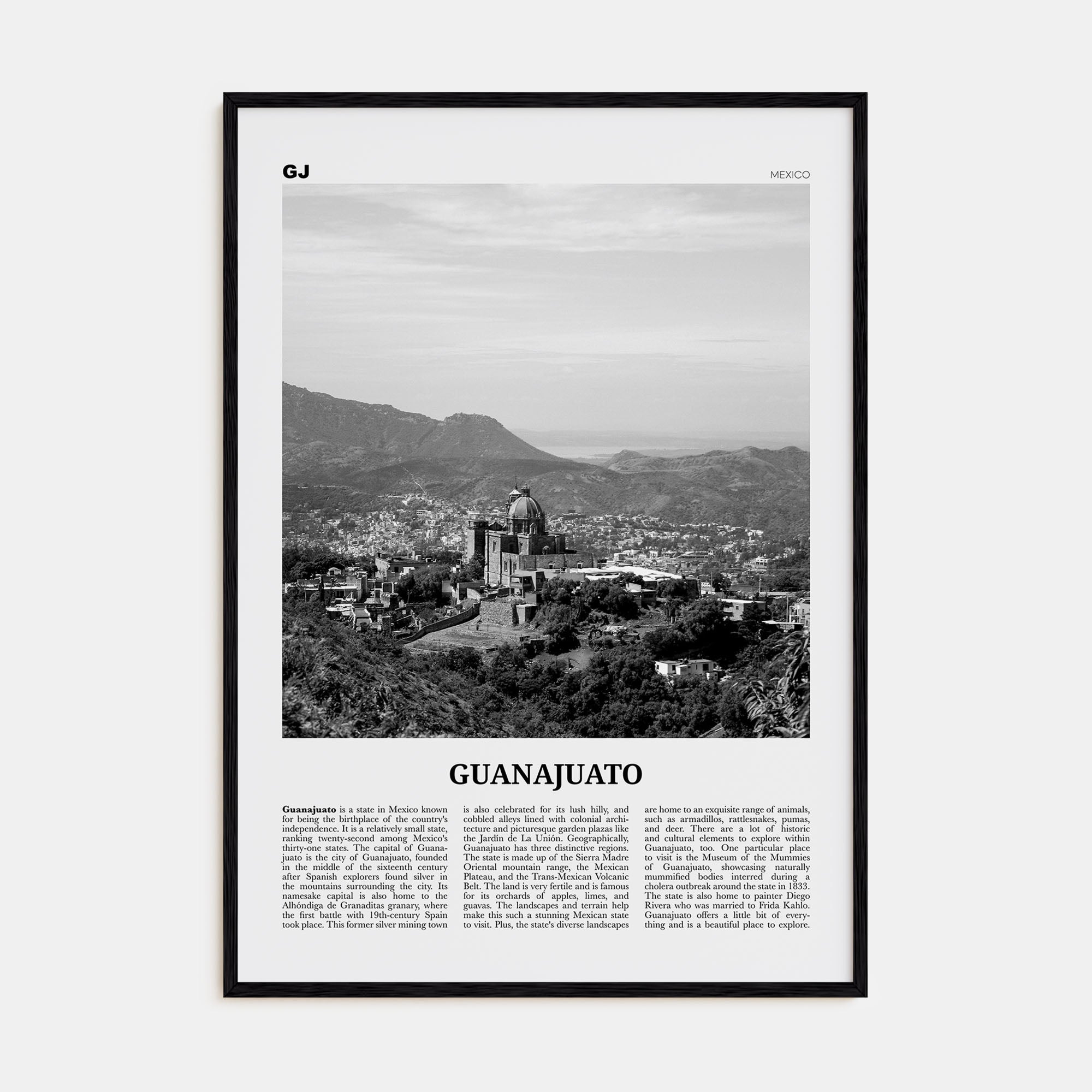 Guanajuato (State) Travel B&W Poster
