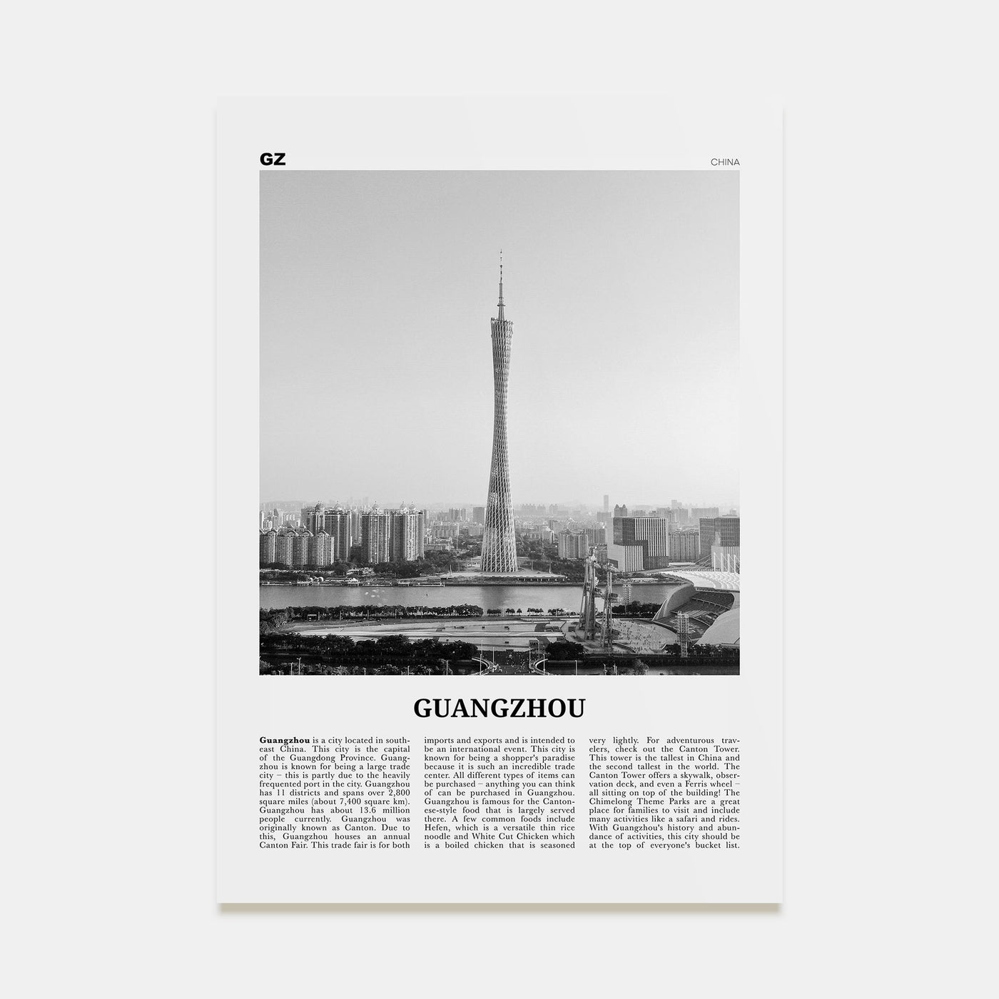 Guangzhou Travel B&W Poster