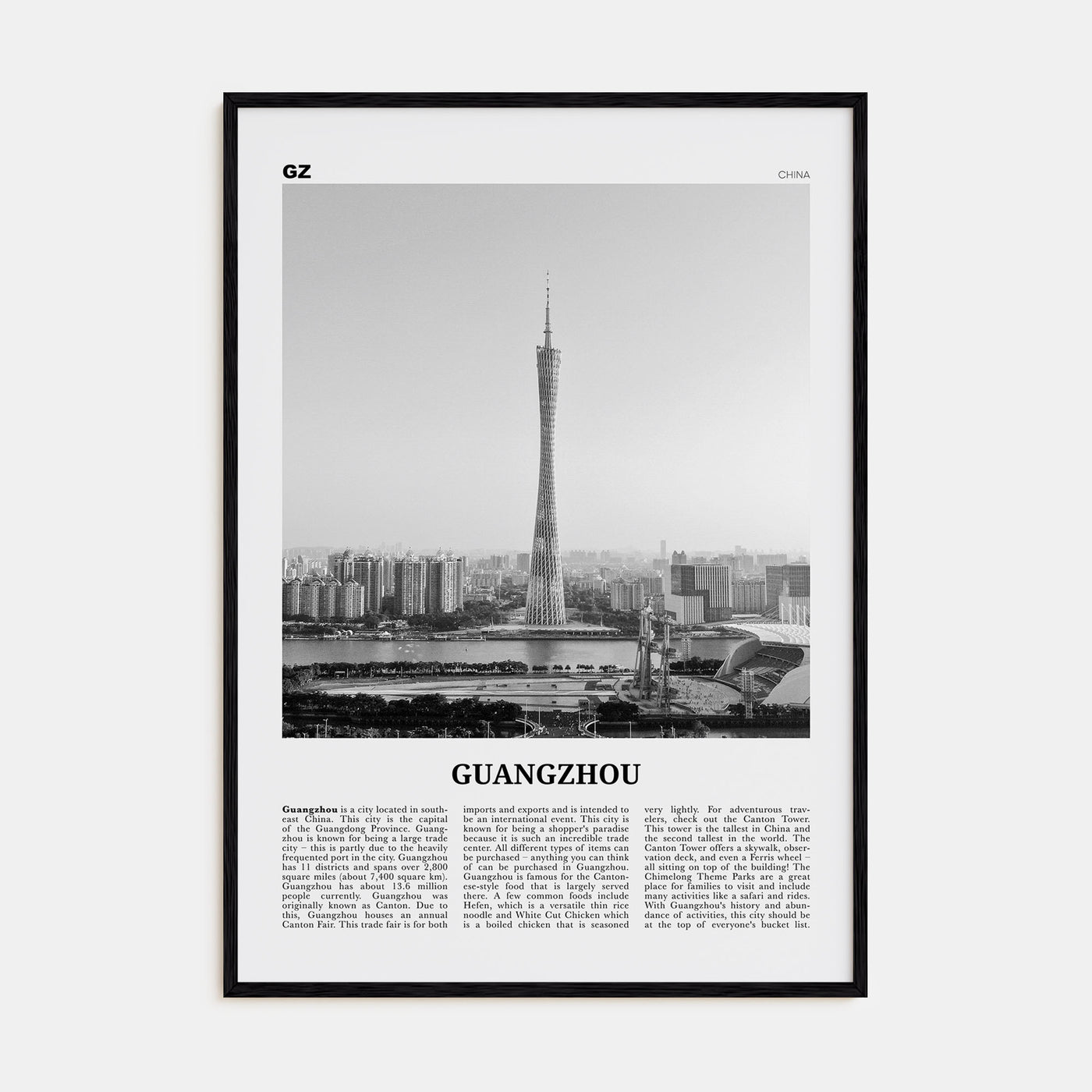Guangzhou Travel B&W Poster