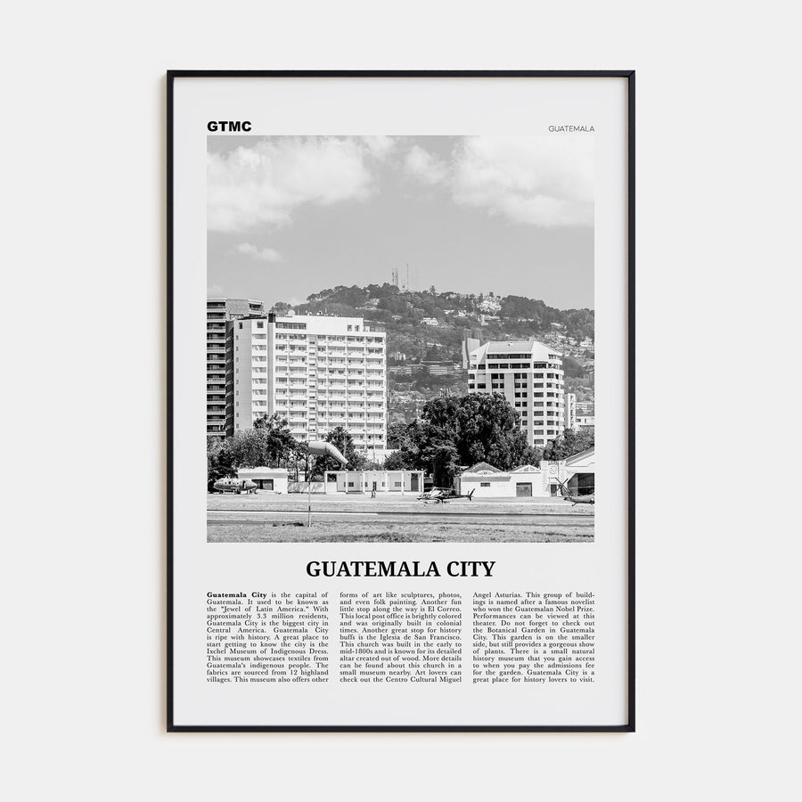 Guatemala City Travel B&W Poster