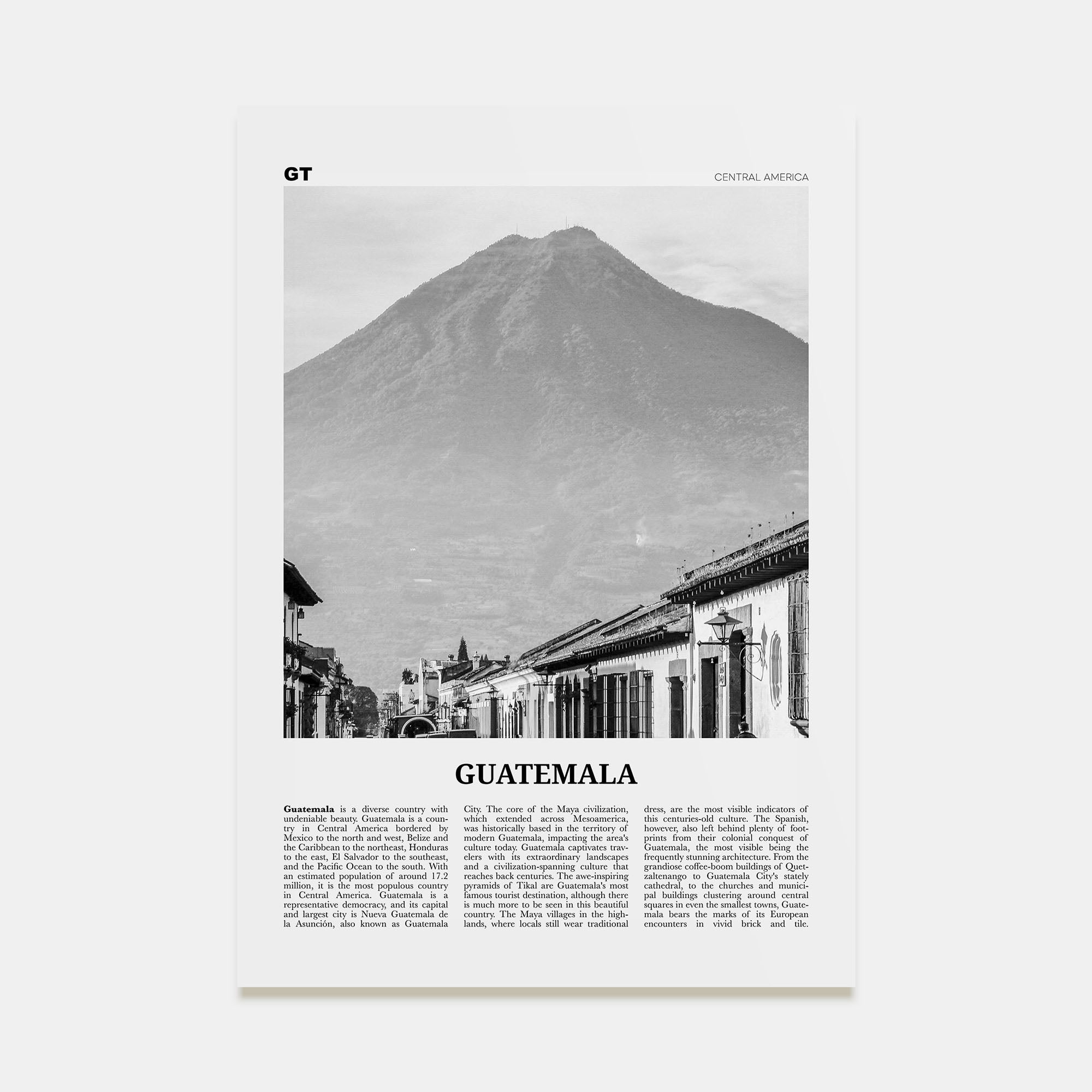 Guatemala Travel B&W No 1 Poster