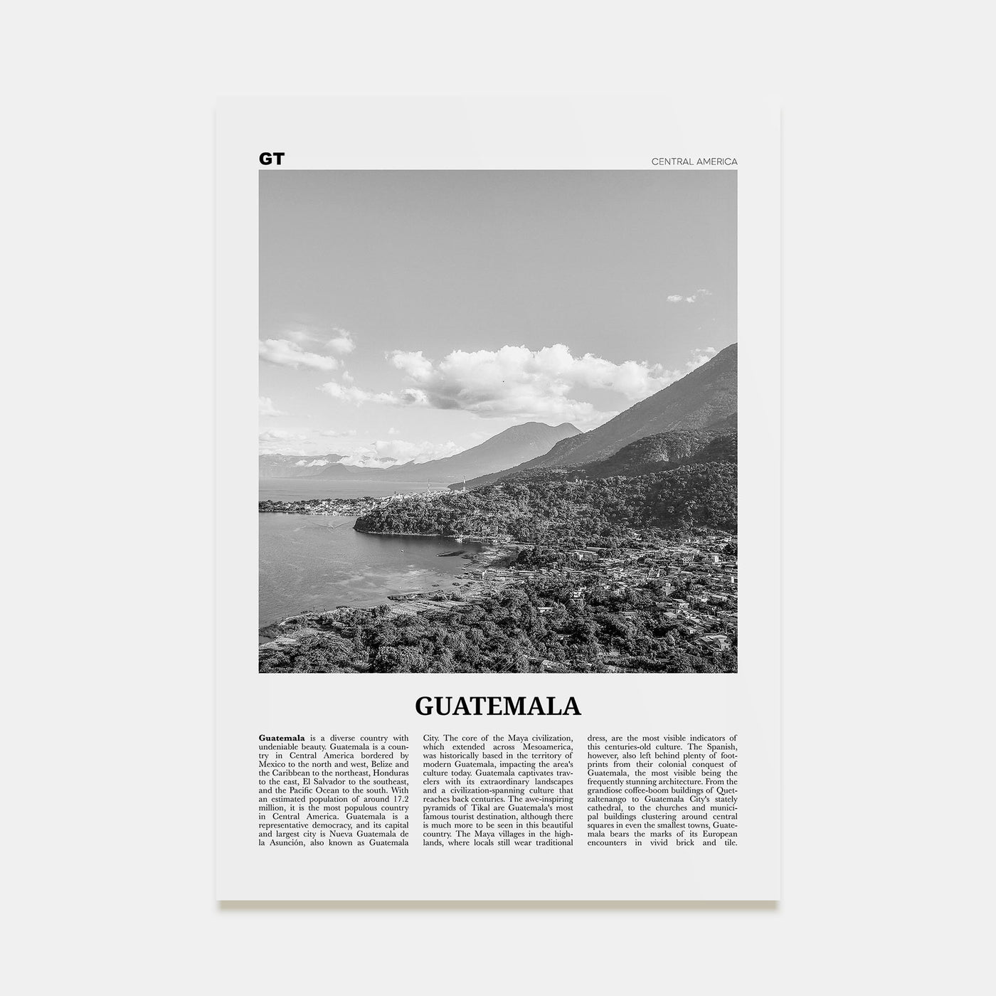 Guatemala Travel B&W No 2 Poster