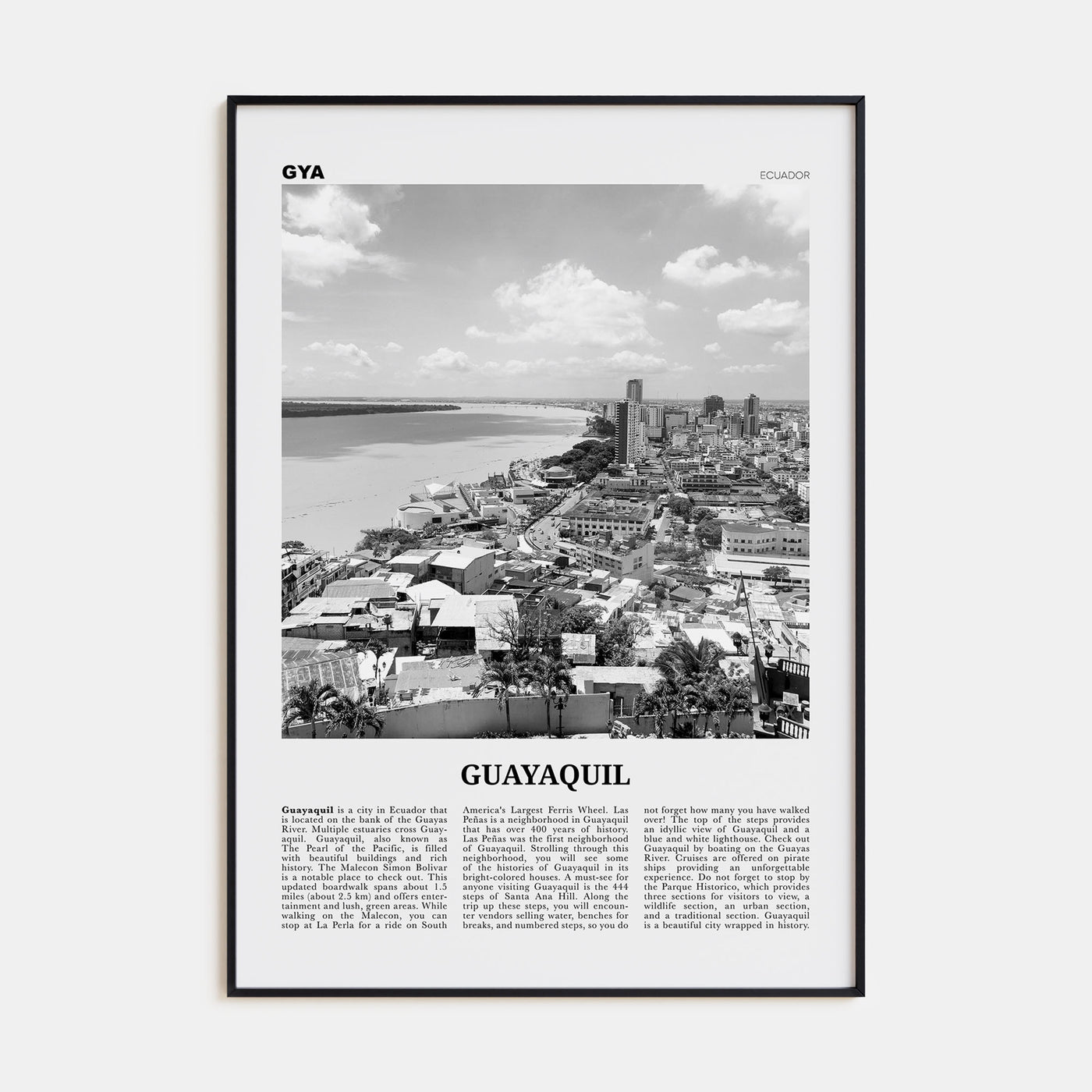 Guayaquil Travel B&W Poster