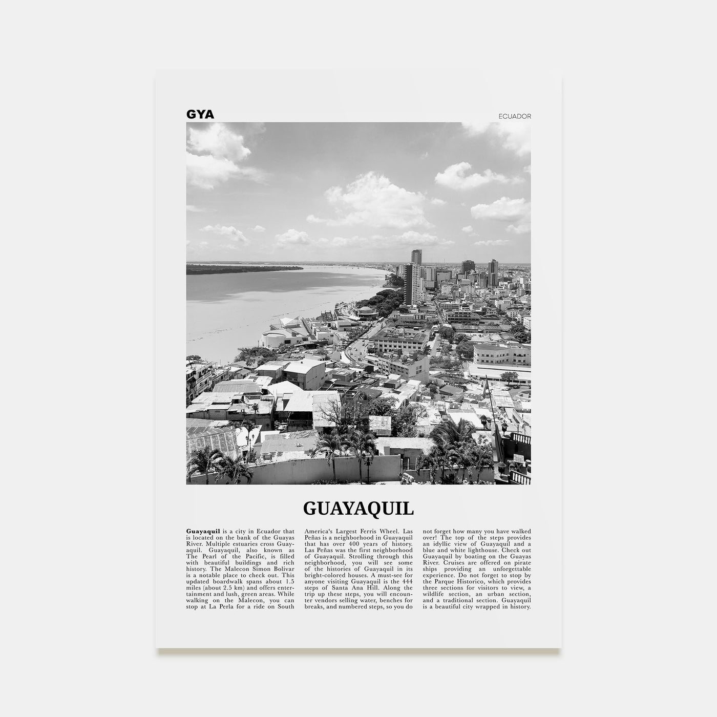 Guayaquil Travel B&W Poster