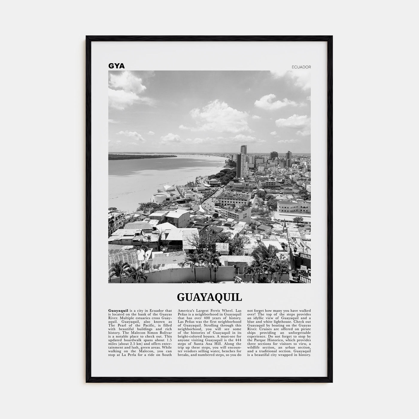 Guayaquil Travel B&W Poster