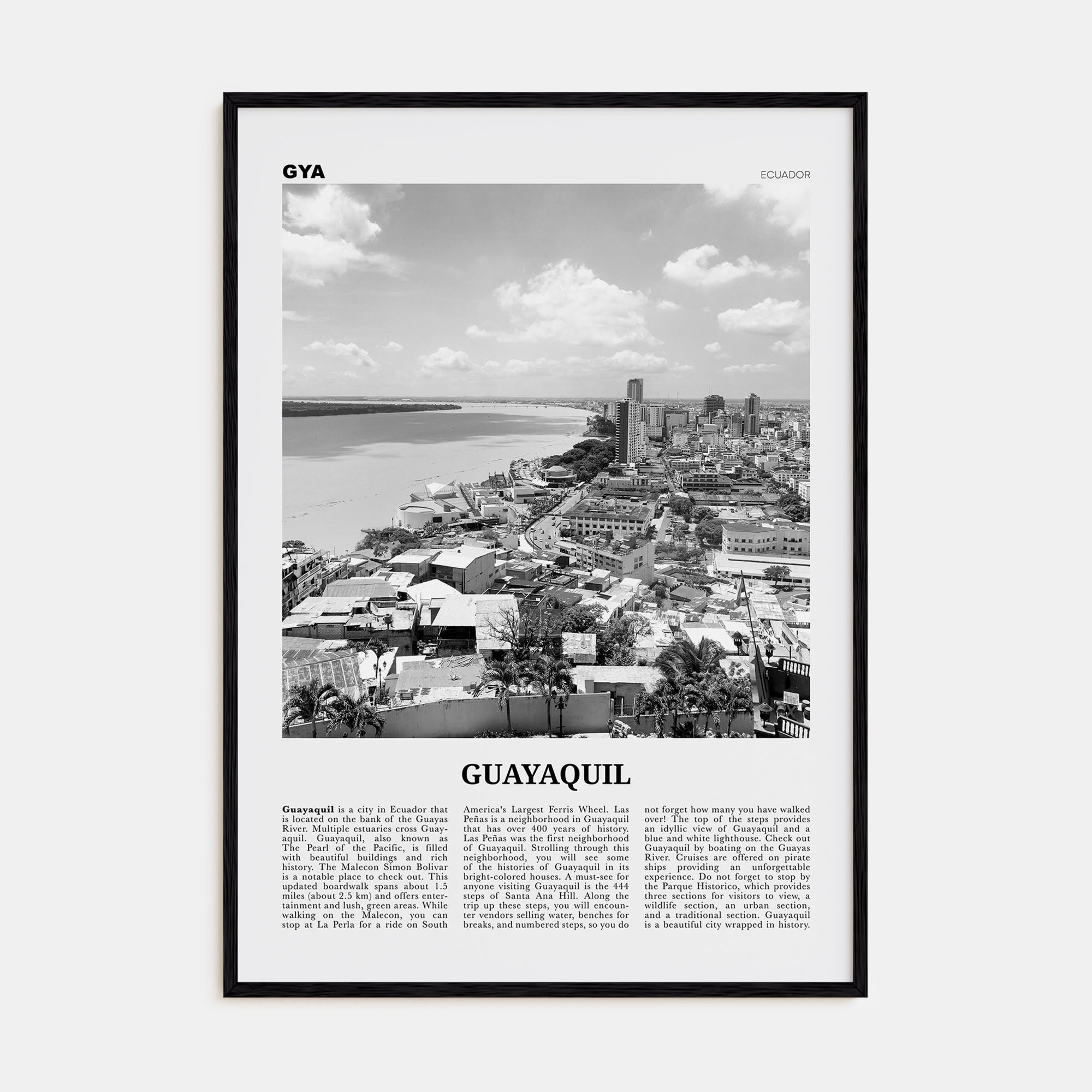 Guayaquil Travel B&W Poster