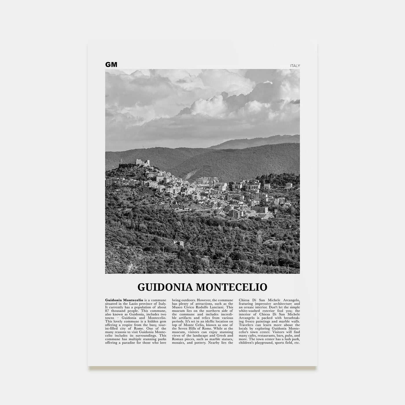 Guidonia Montecelio Travel B&W Poster