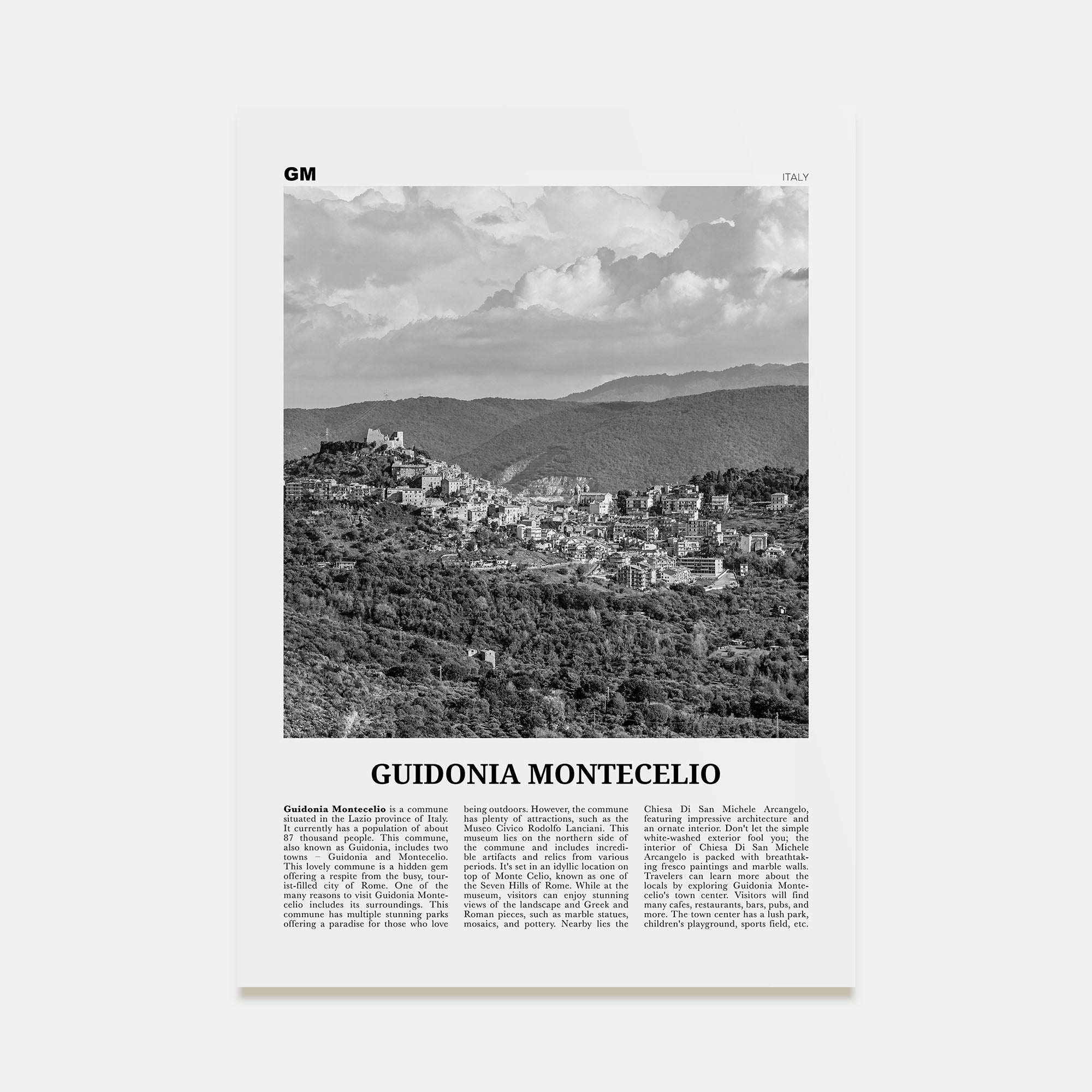 Guidonia Montecelio Travel B&W Poster