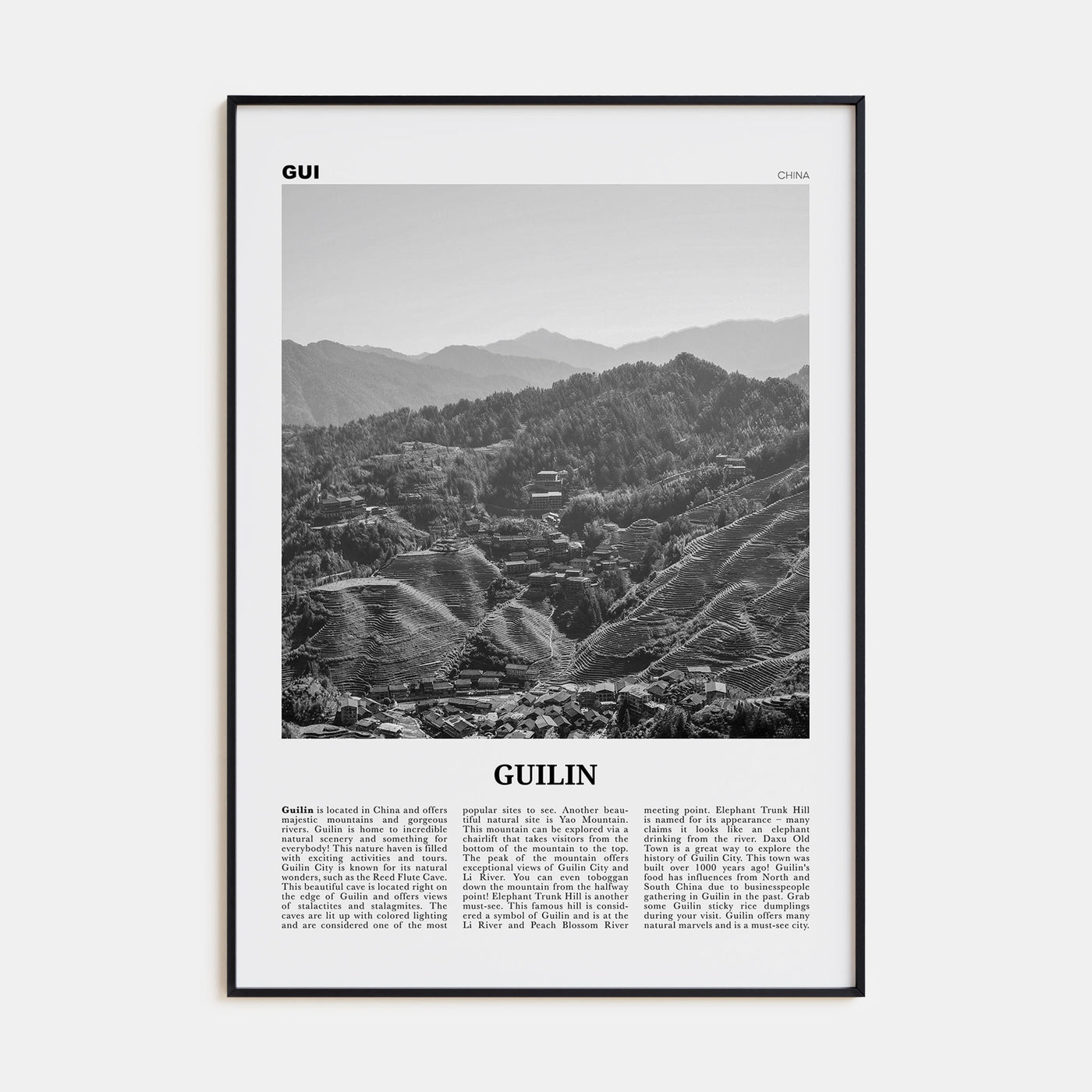 Guilin Travel B&W Poster