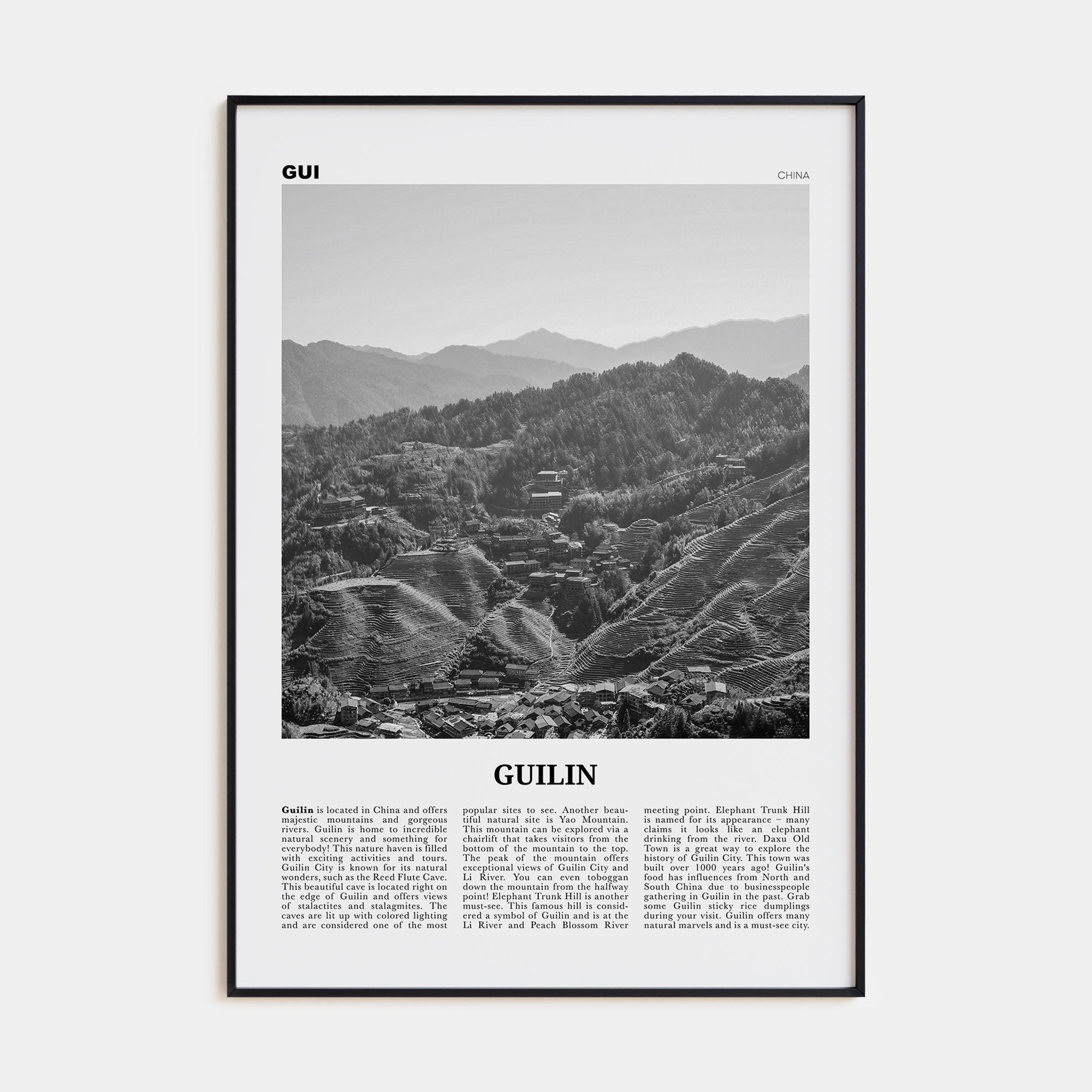 Guilin Travel B&W Poster