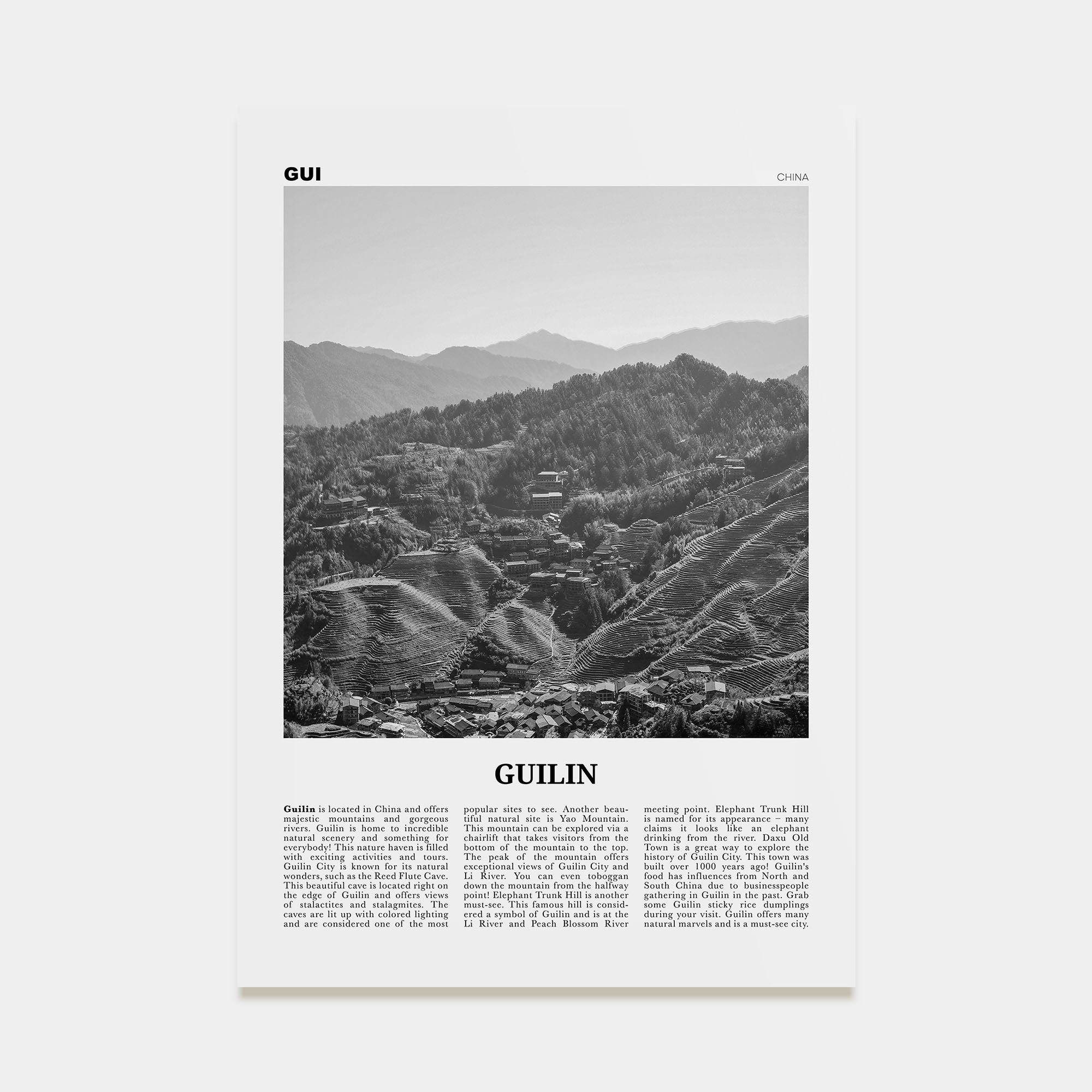 Guilin Travel B&W Poster