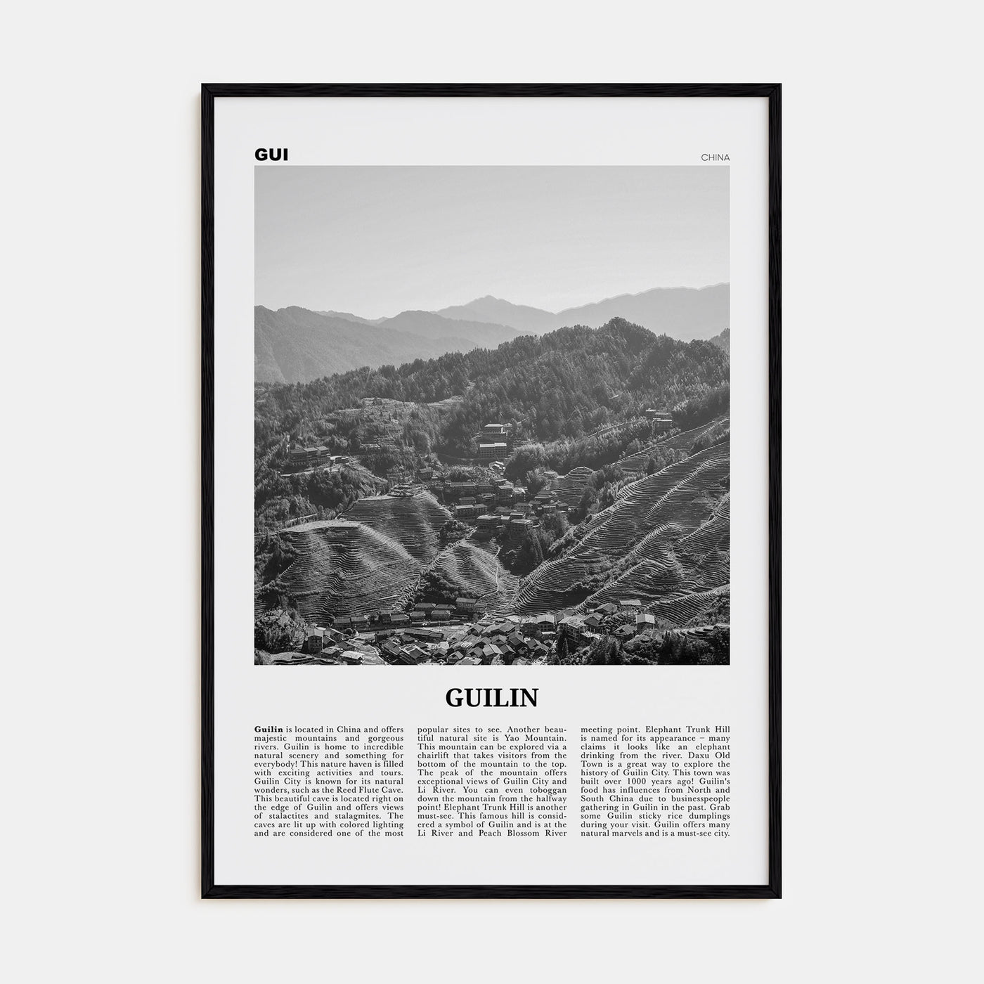 Guilin Travel B&W Poster