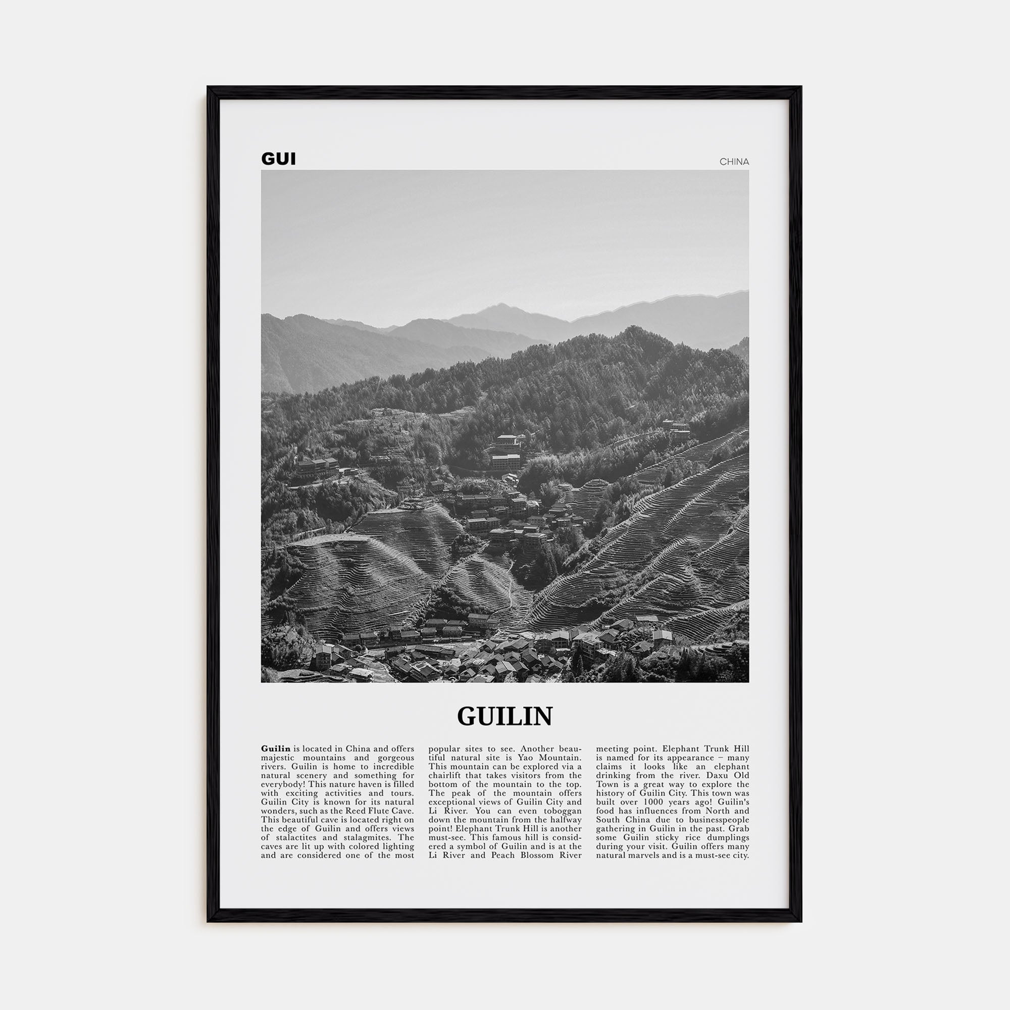 Guilin Travel B&W Poster