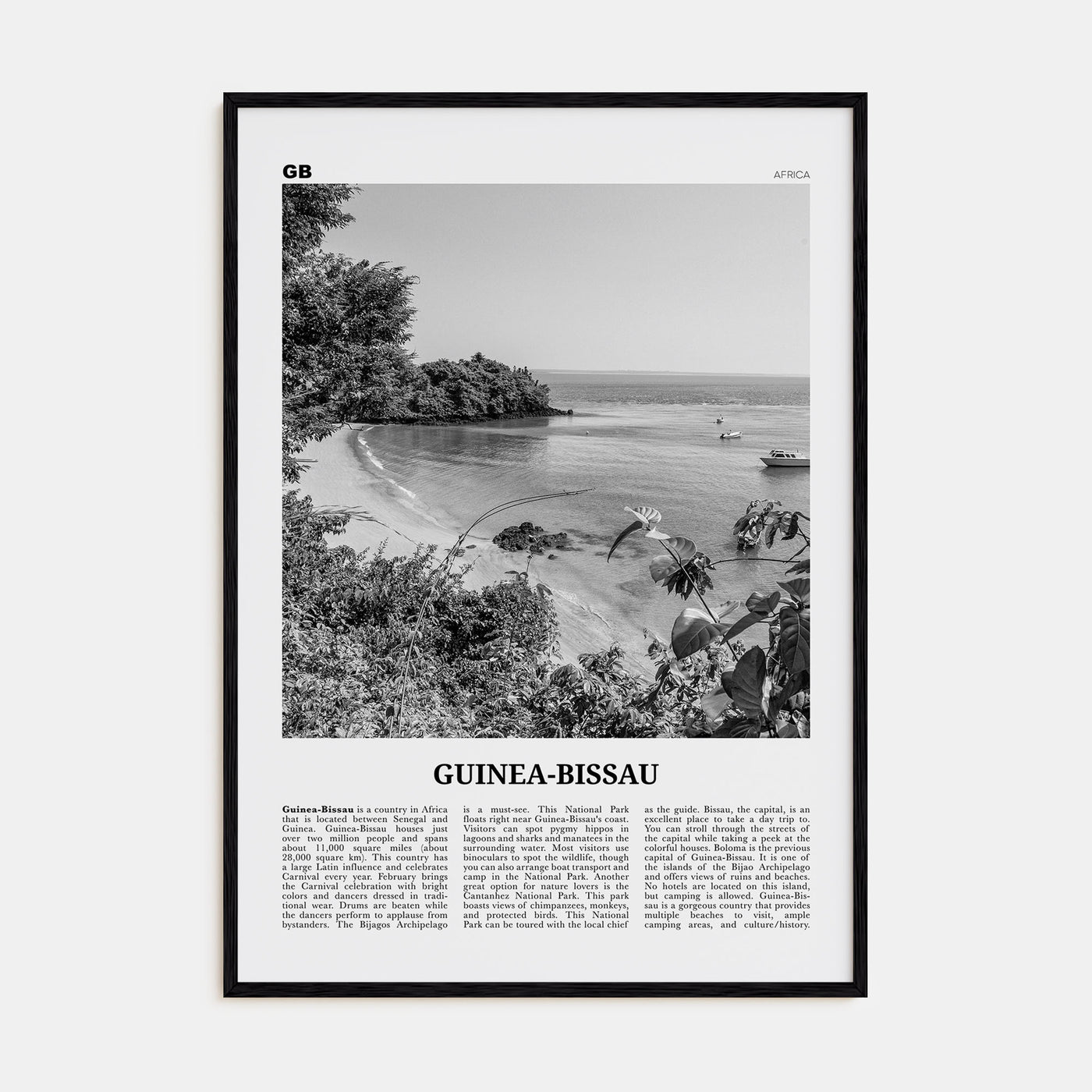 Guinea-Bissau Travel B&W Poster