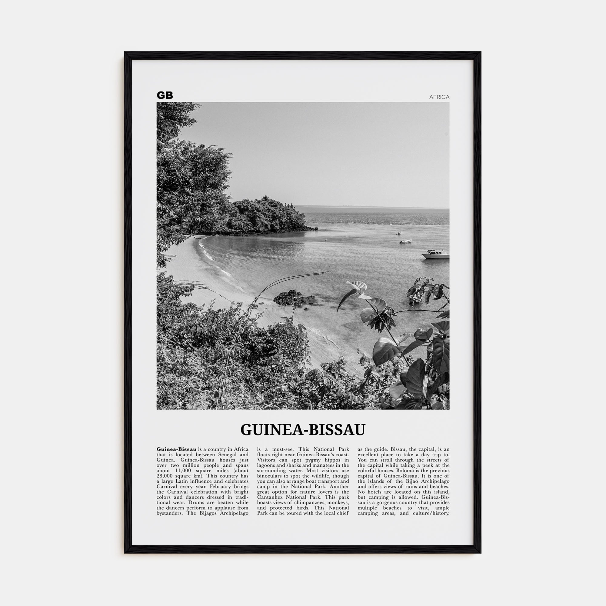 Guinea-Bissau Travel B&W Poster