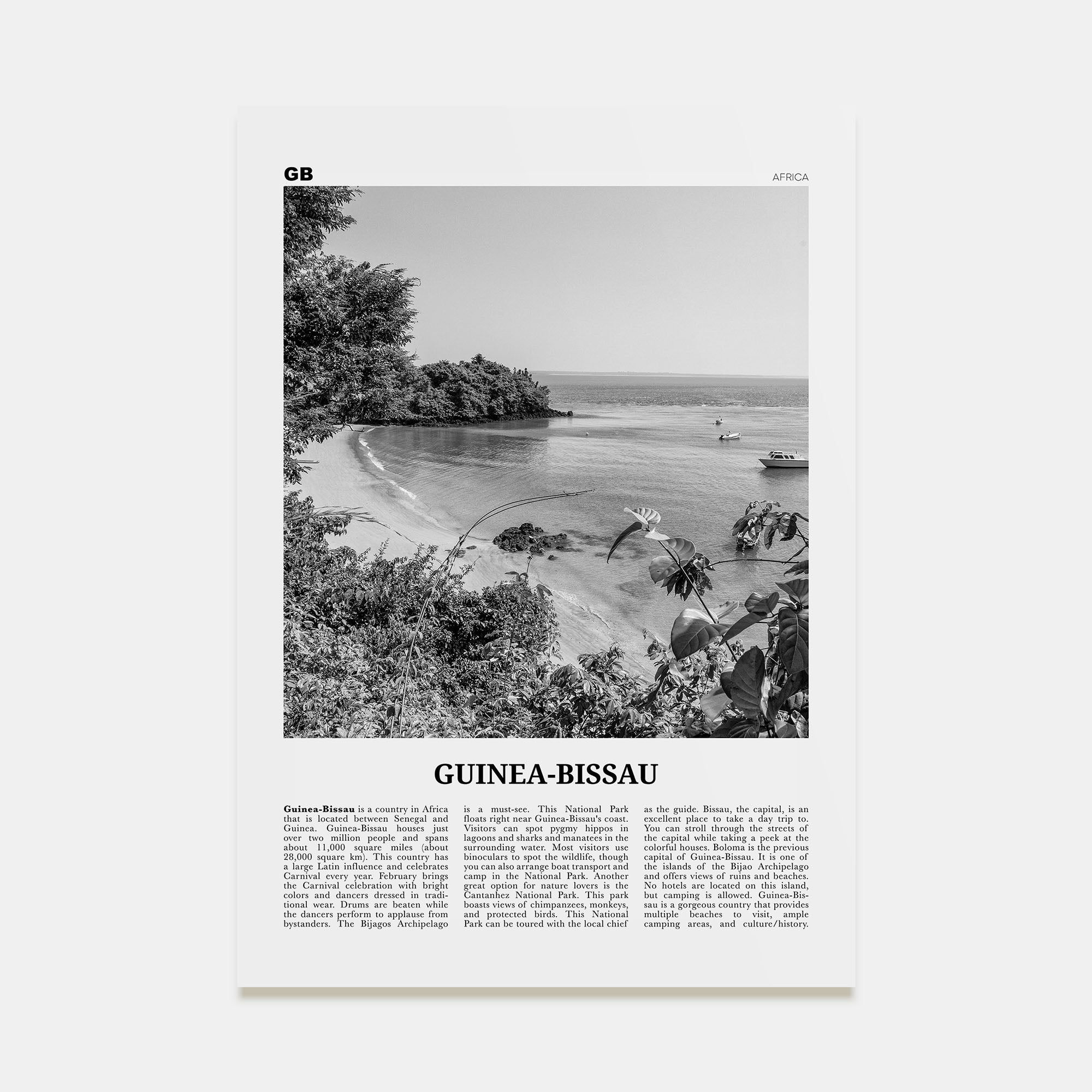 Guinea-Bissau Travel B&W Poster