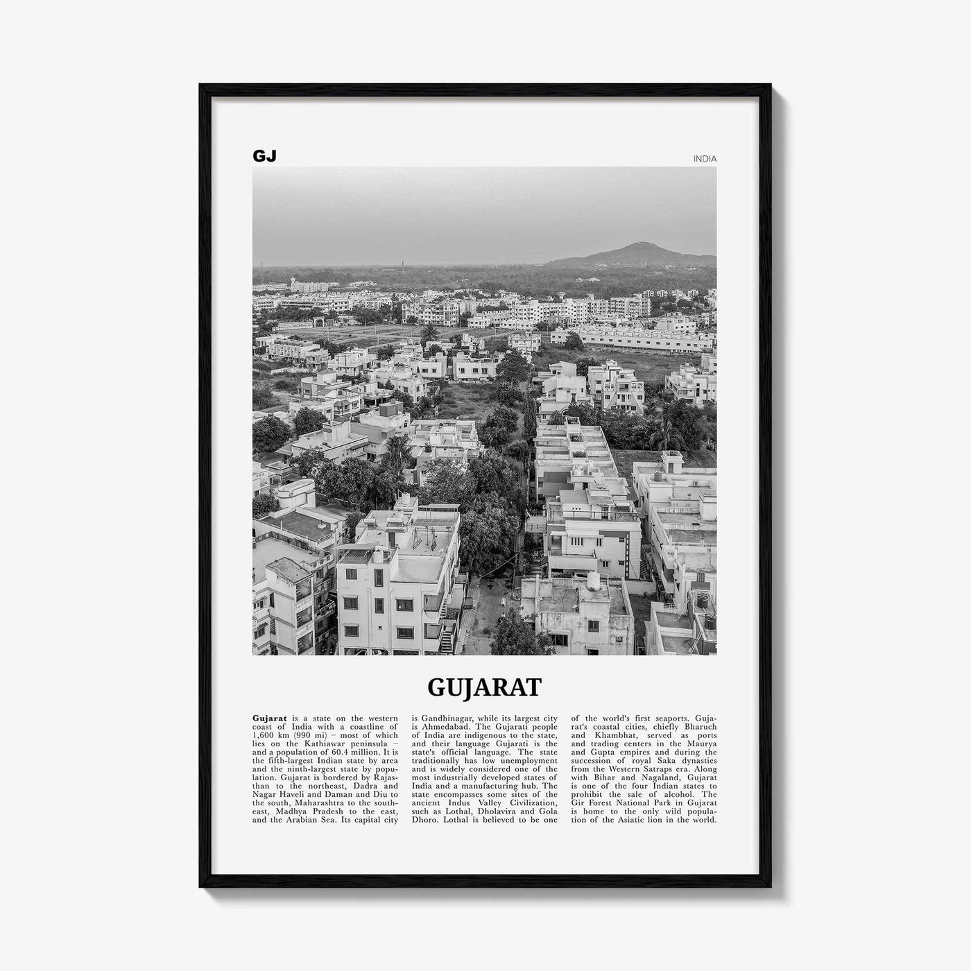 Gujarat Print Black and White, Gujarat Wall Art, Gujarat Poster, Gujarat Photo, Gujarat Wall Décor, India, Gandhinagar, Ahmedabad