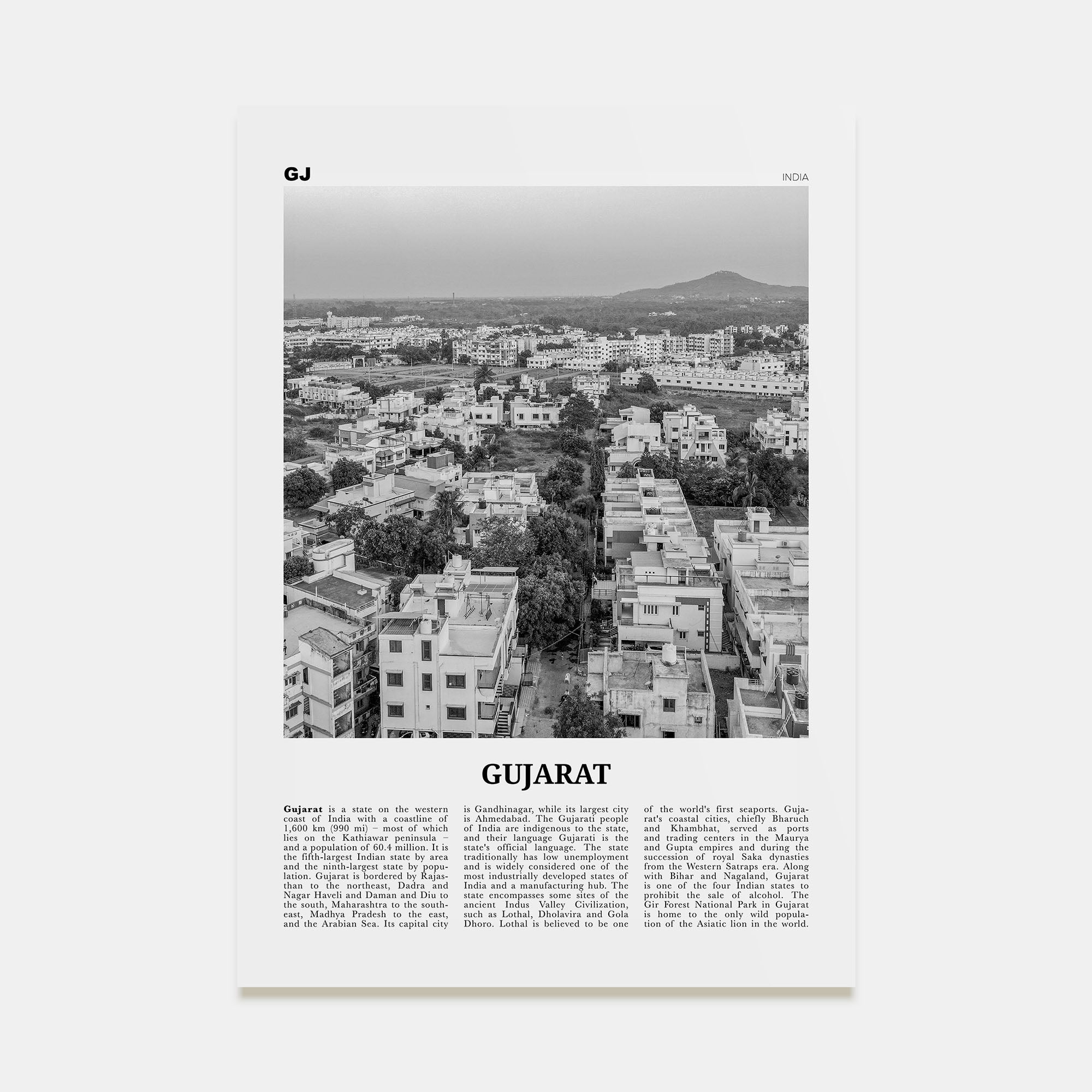 Gujarat Travel B&W Poster