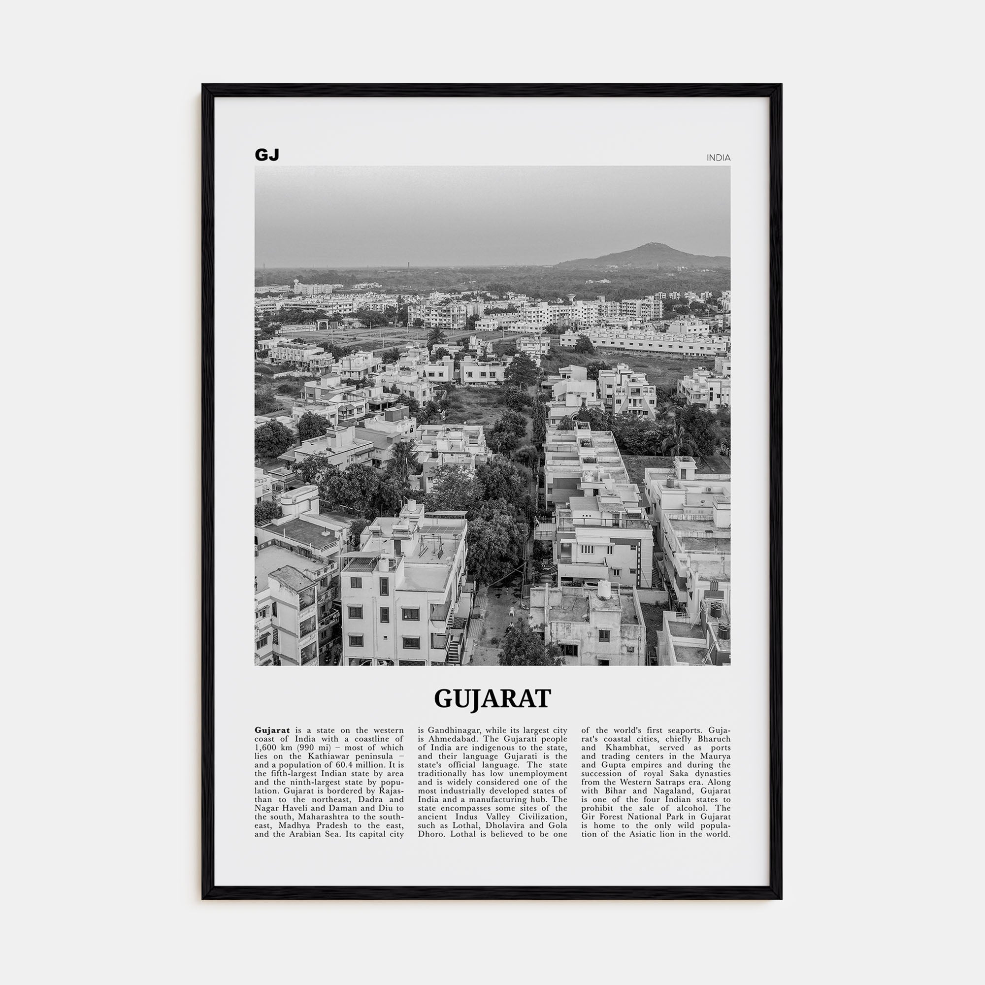 Gujarat Travel B&W Poster