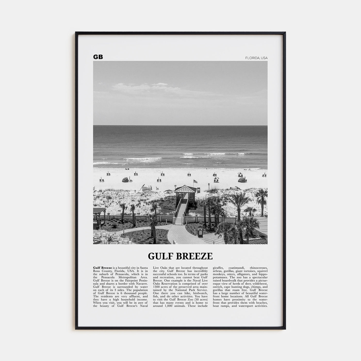 Gulf Breeze Travel B&W Poster