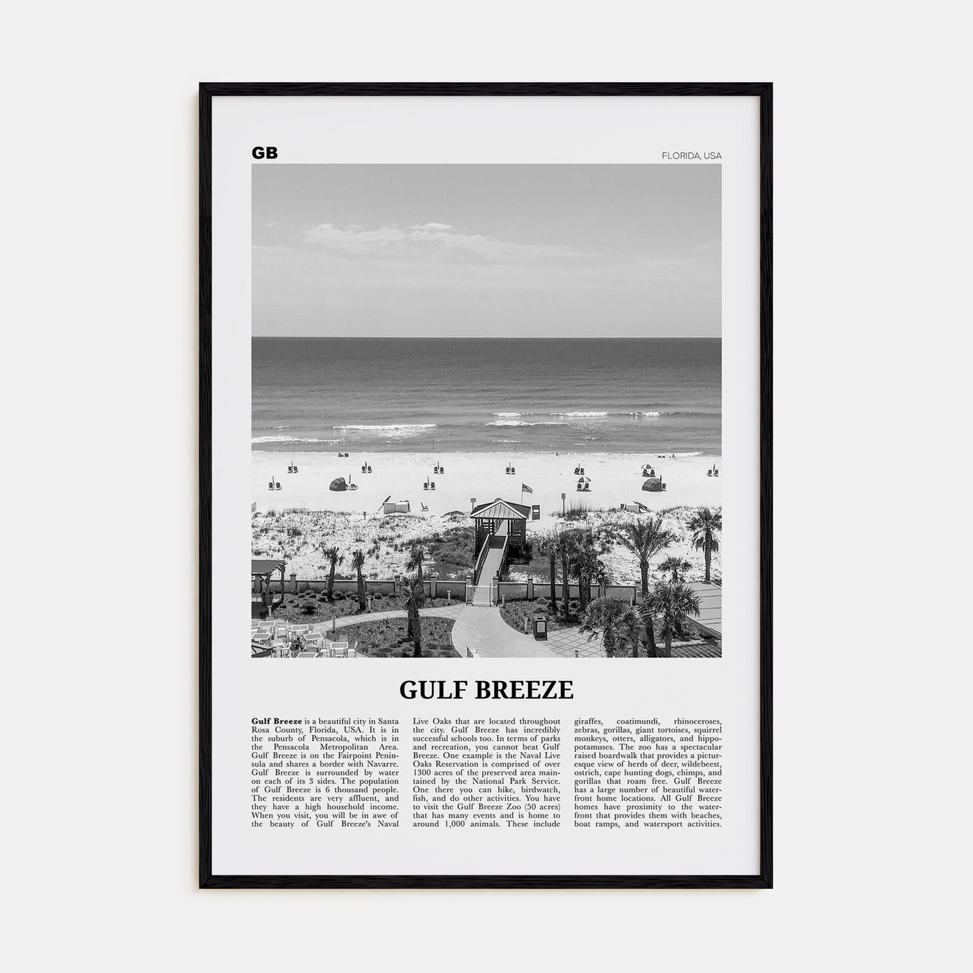 Gulf Breeze Travel B&W Poster