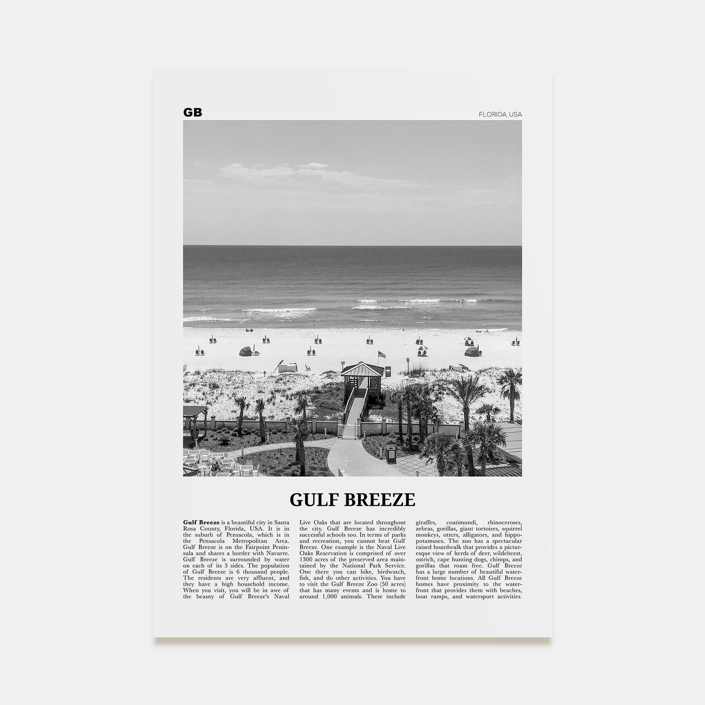 Gulf Breeze Travel B&W Poster