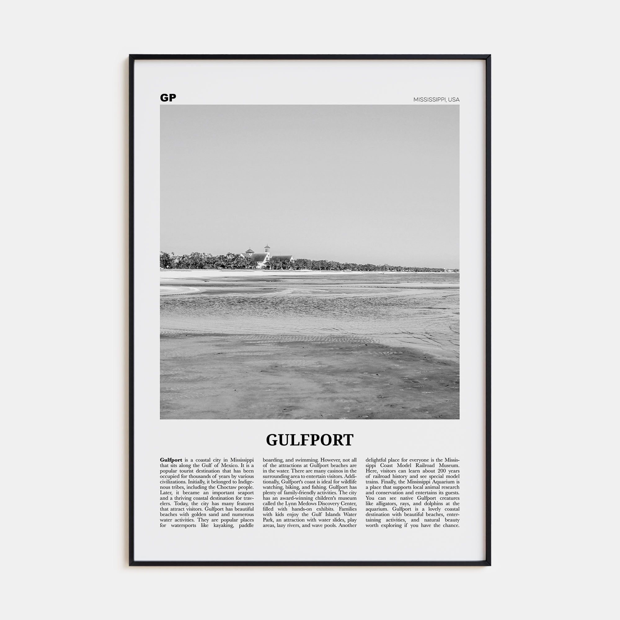 Gulfport Travel B&W Poster