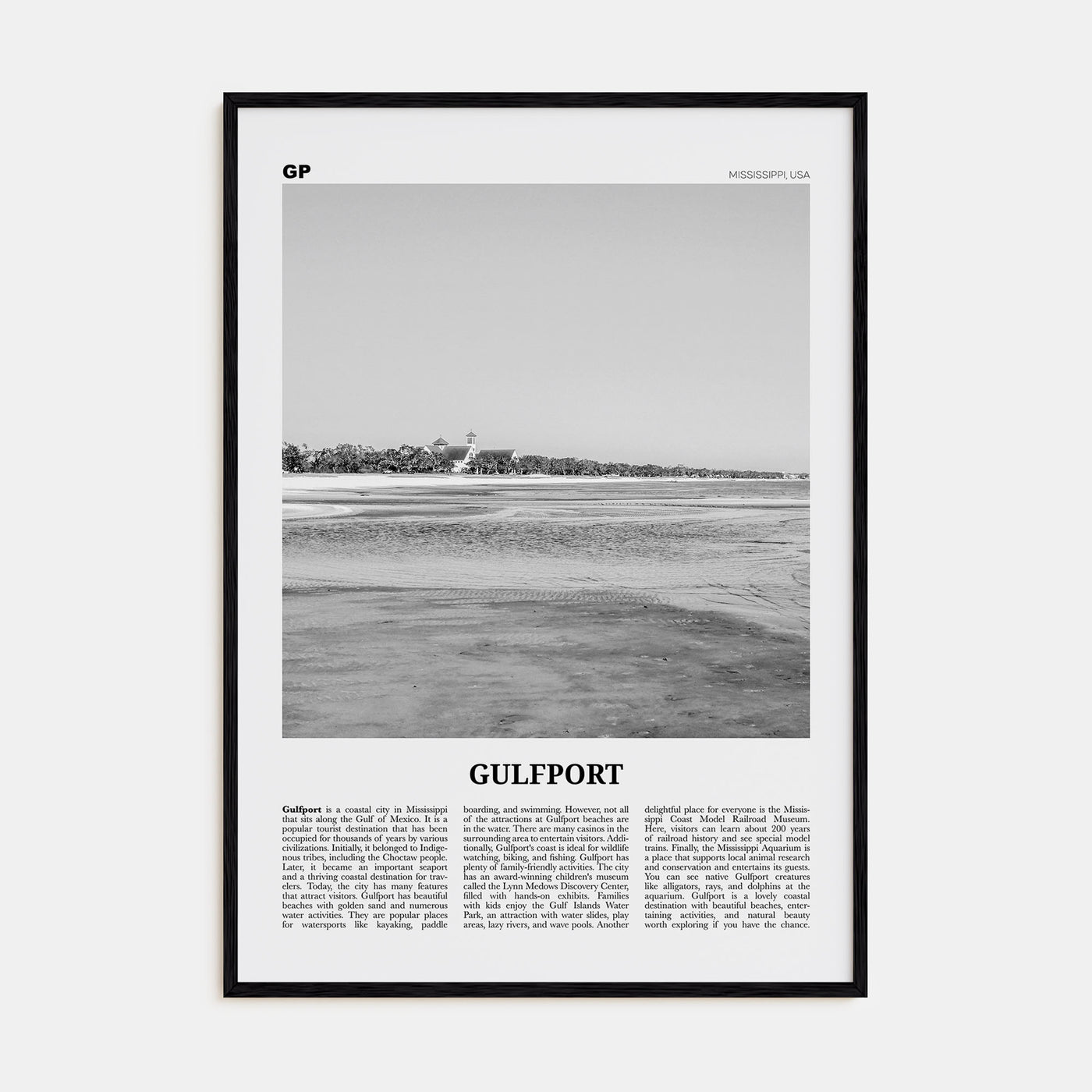 Gulfport Travel B&W Poster