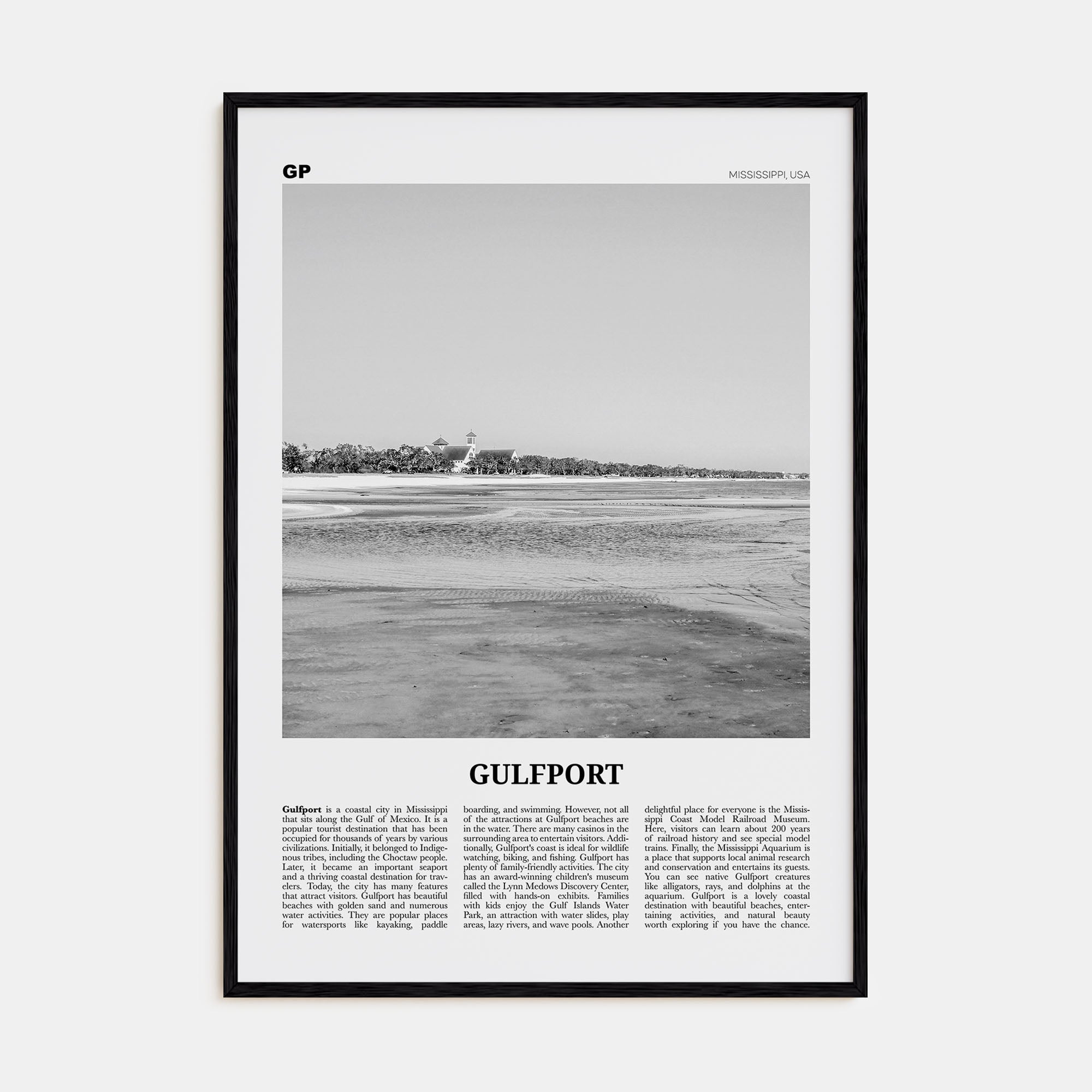 Gulfport Travel B&W Poster
