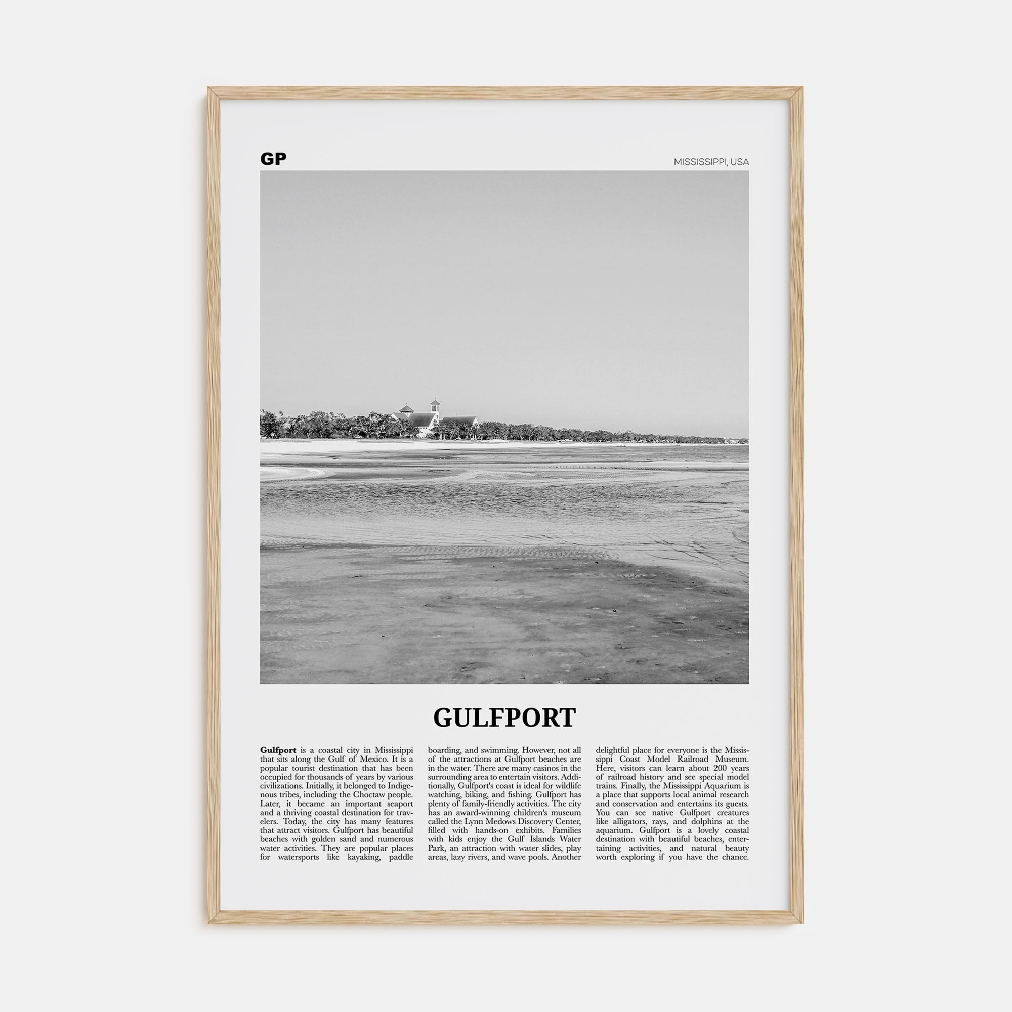 Gulfport Travel B&W Poster