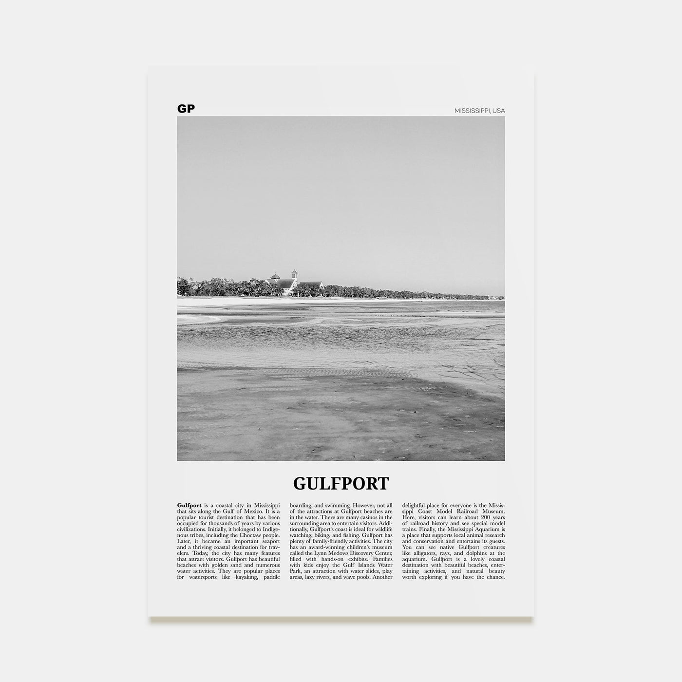 Gulfport Travel B&W Poster