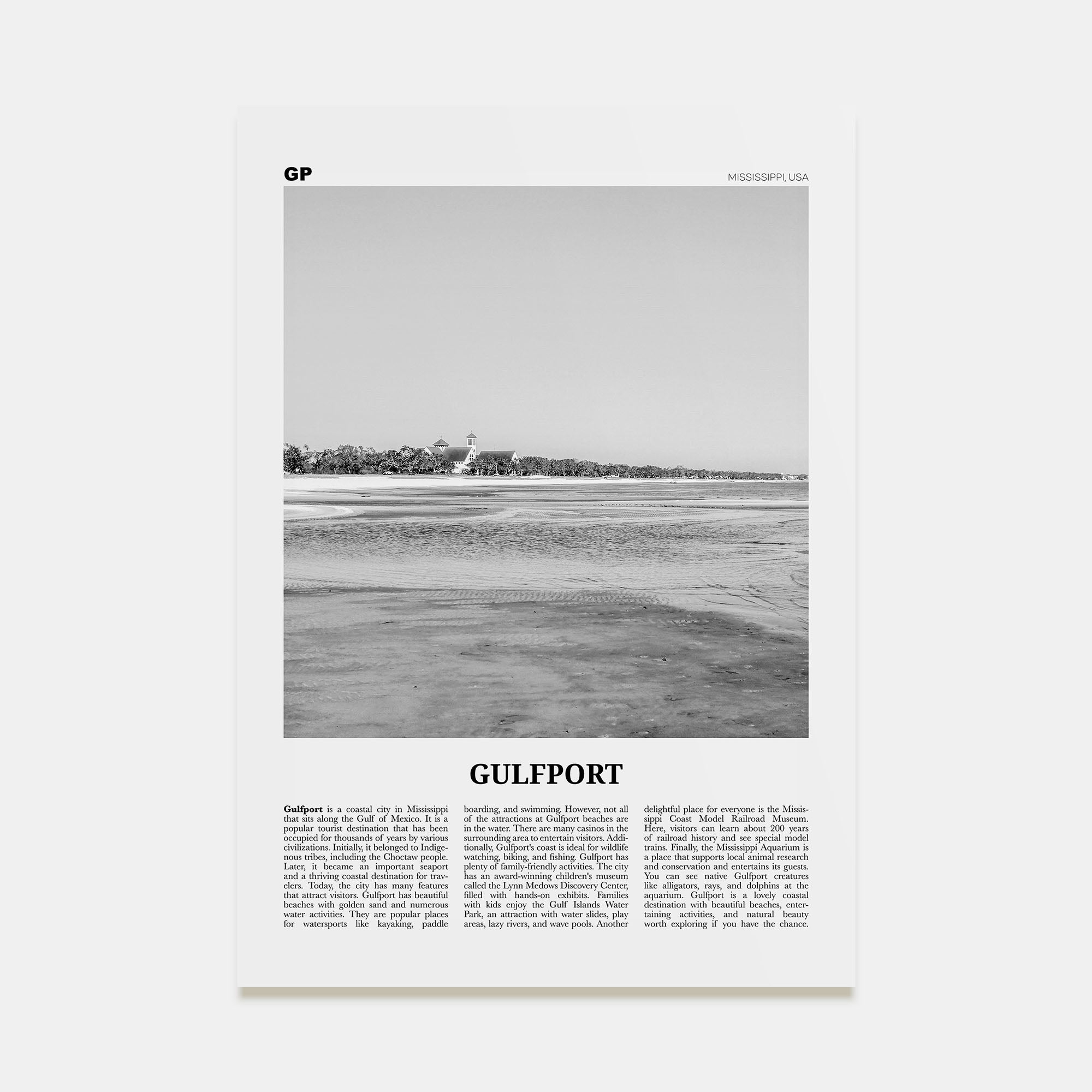 Gulfport Travel B&W Poster