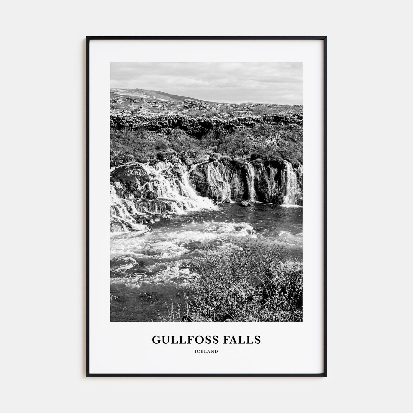 Gullfoss Falls Portrait B&W Poster