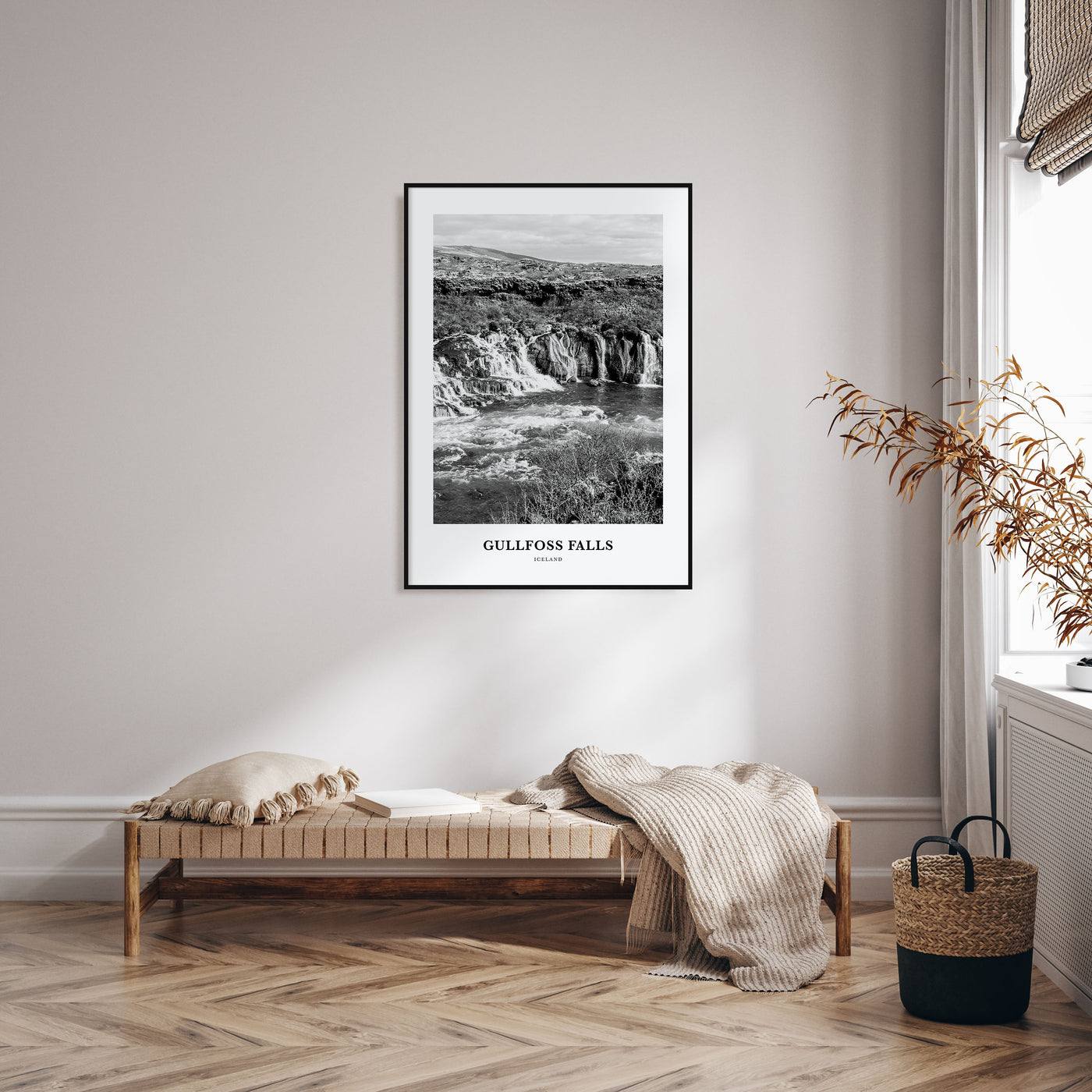 Gullfoss Falls Portrait B&W Poster