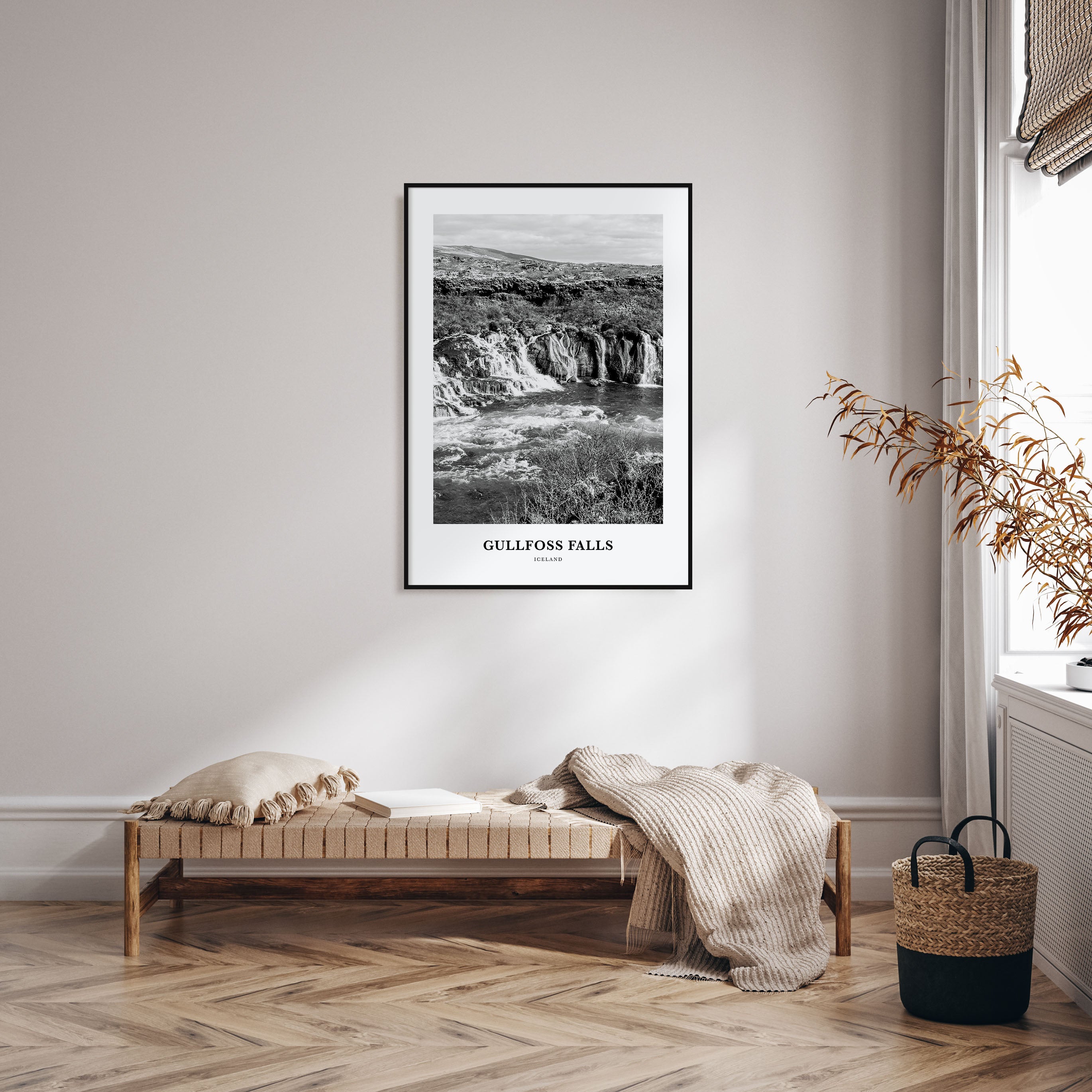 Gullfoss Falls Portrait B&W Poster