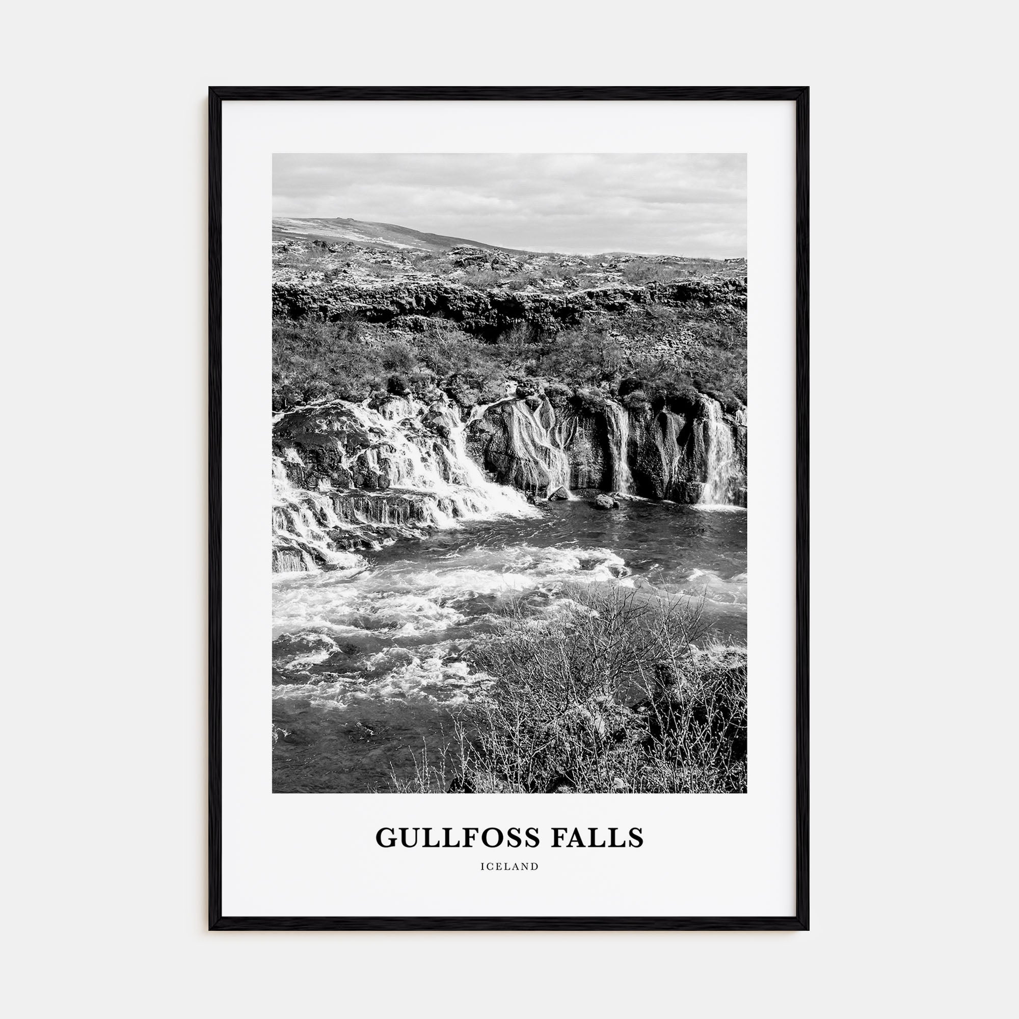 Gullfoss Falls Portrait B&W Poster