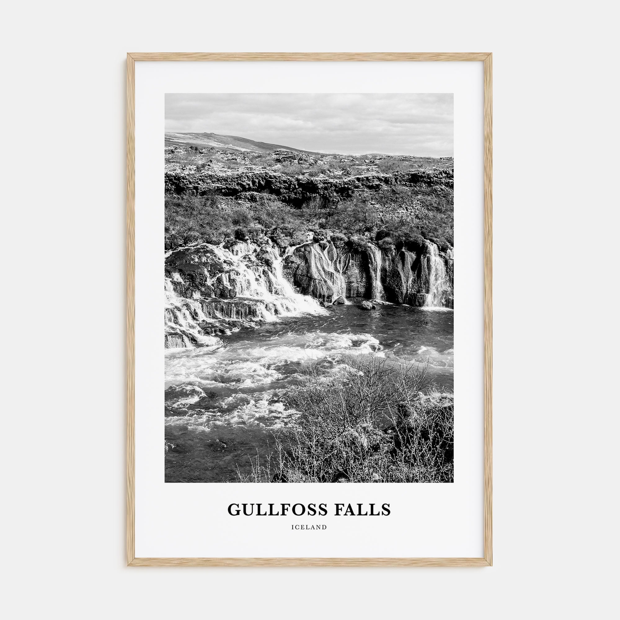 Gullfoss Falls Portrait B&W Poster