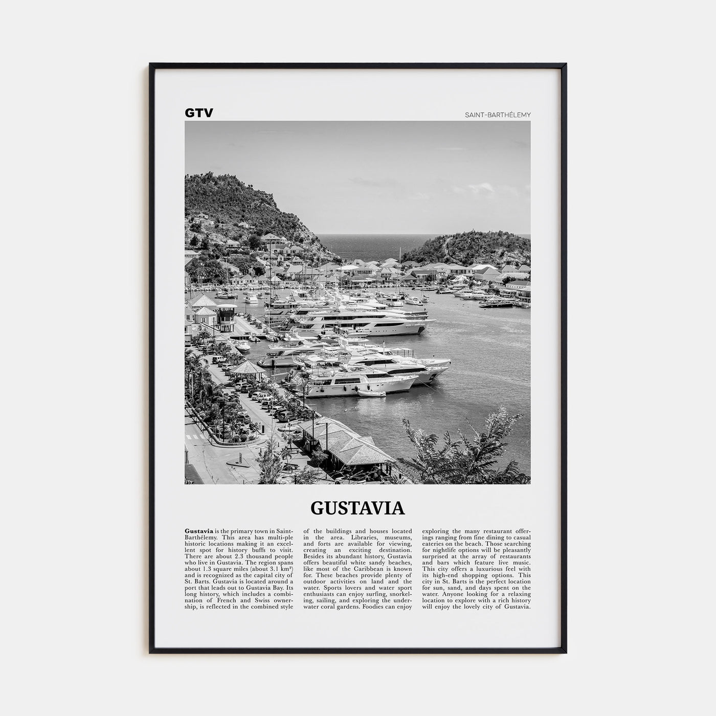 Gustavia Travel B&W Poster