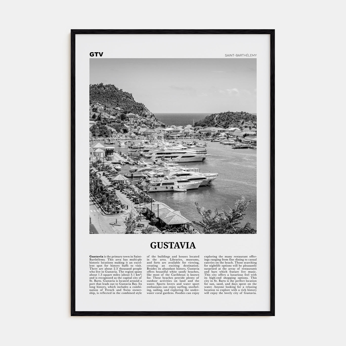 Gustavia Travel B&W Poster