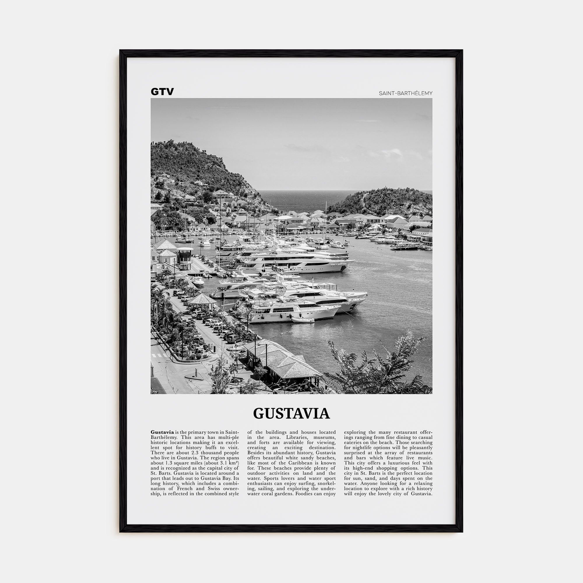 Gustavia Travel B&W Poster