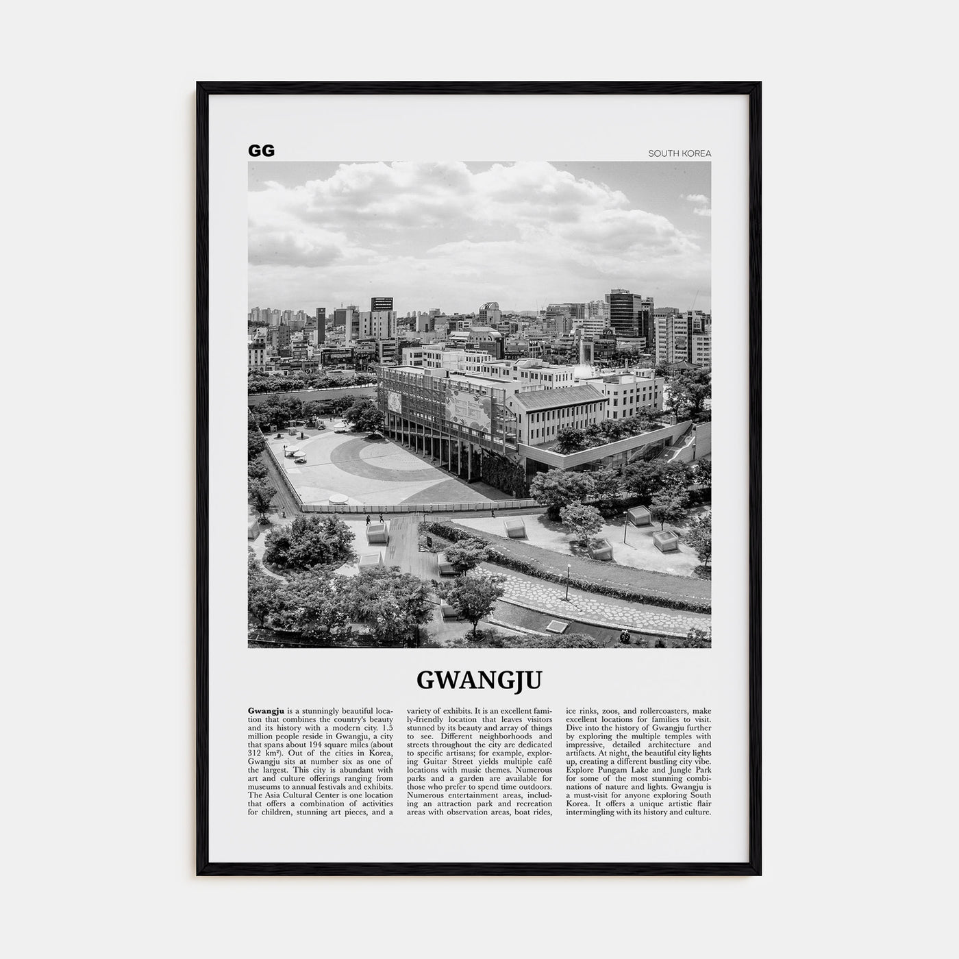 Gwangju Travel B&W Poster